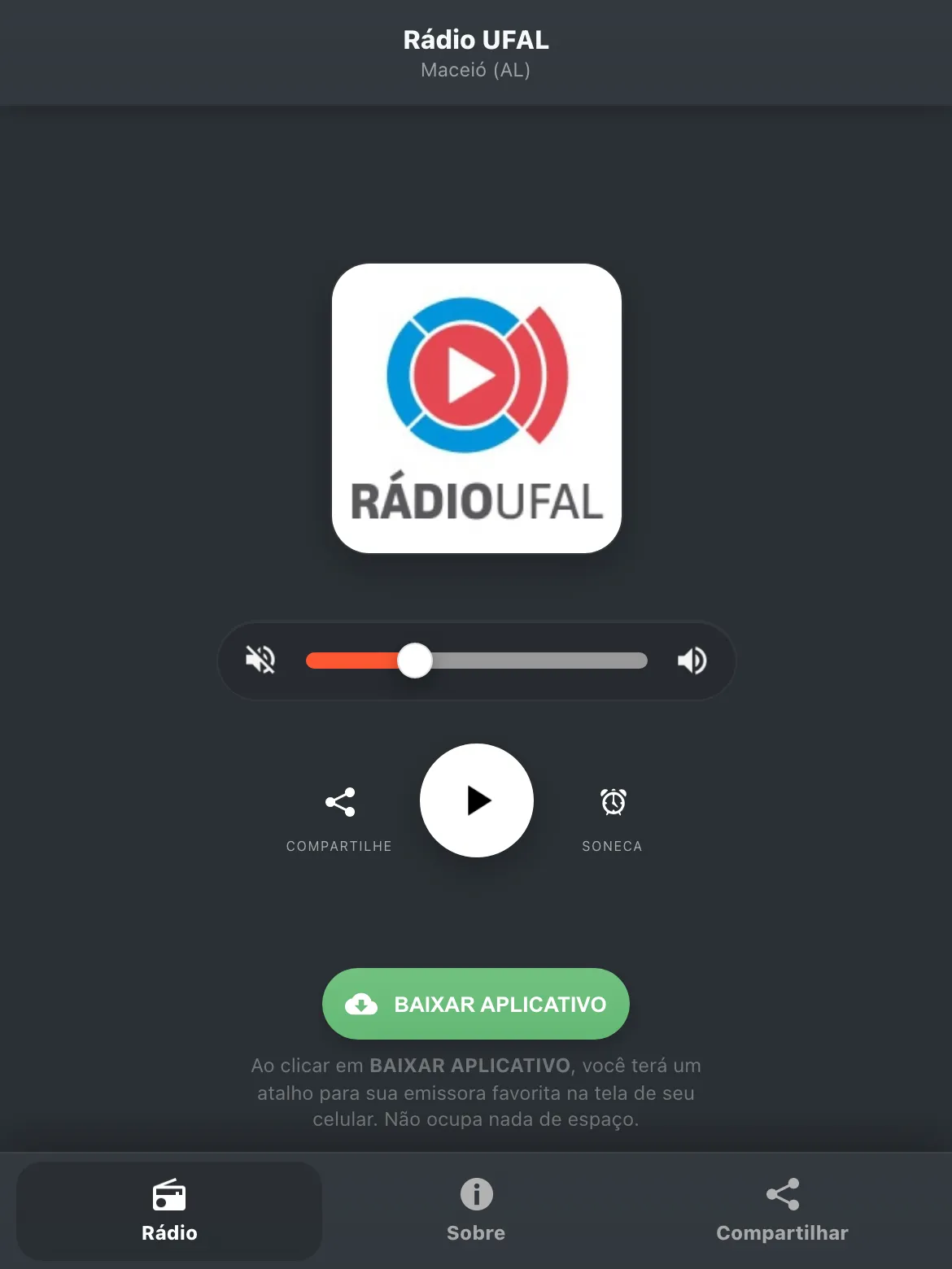Screenshot do aplicativo da Rádio UFAL
