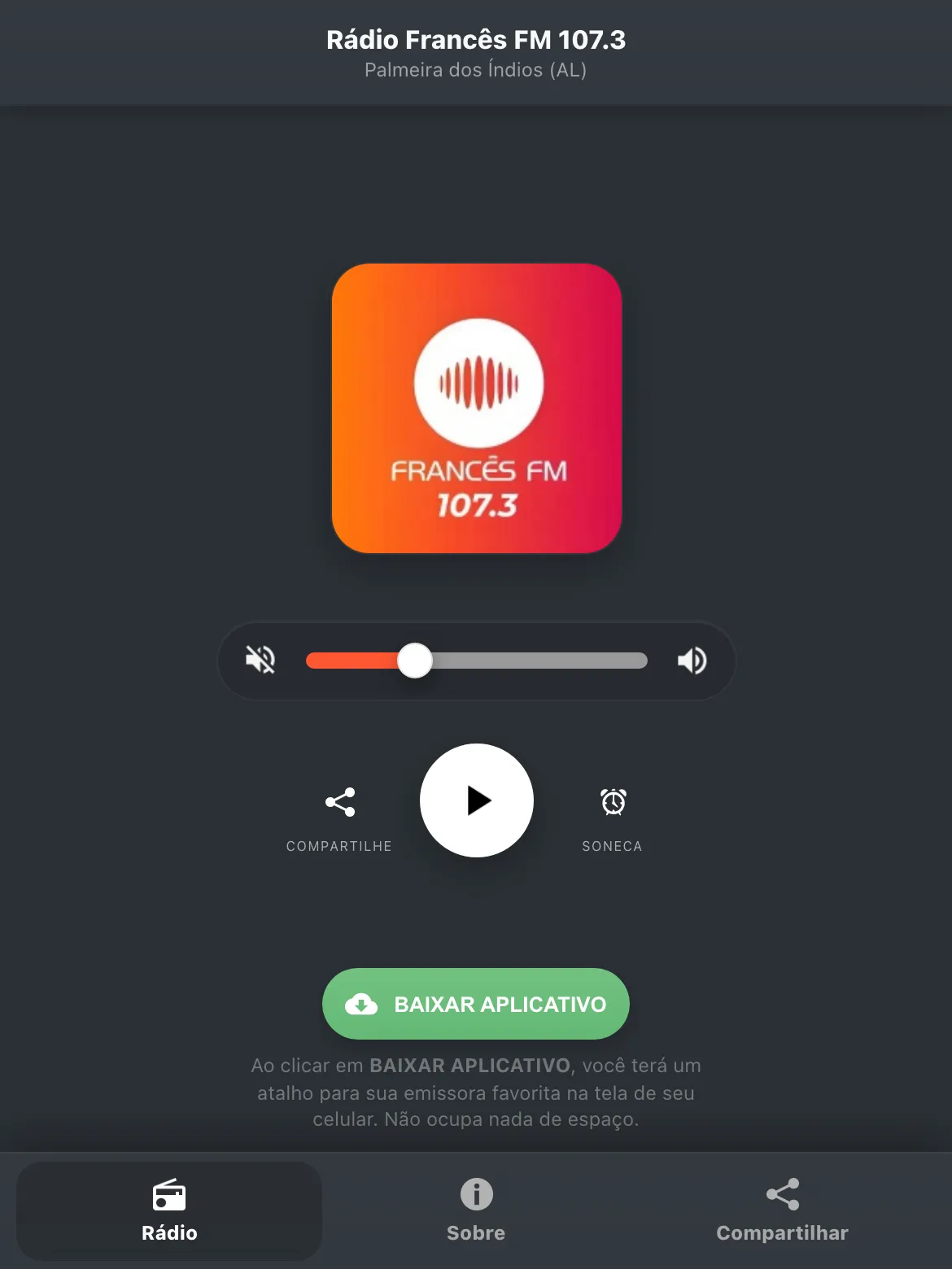 Screenshot do aplicativo da Rádio Francês FM 107.3