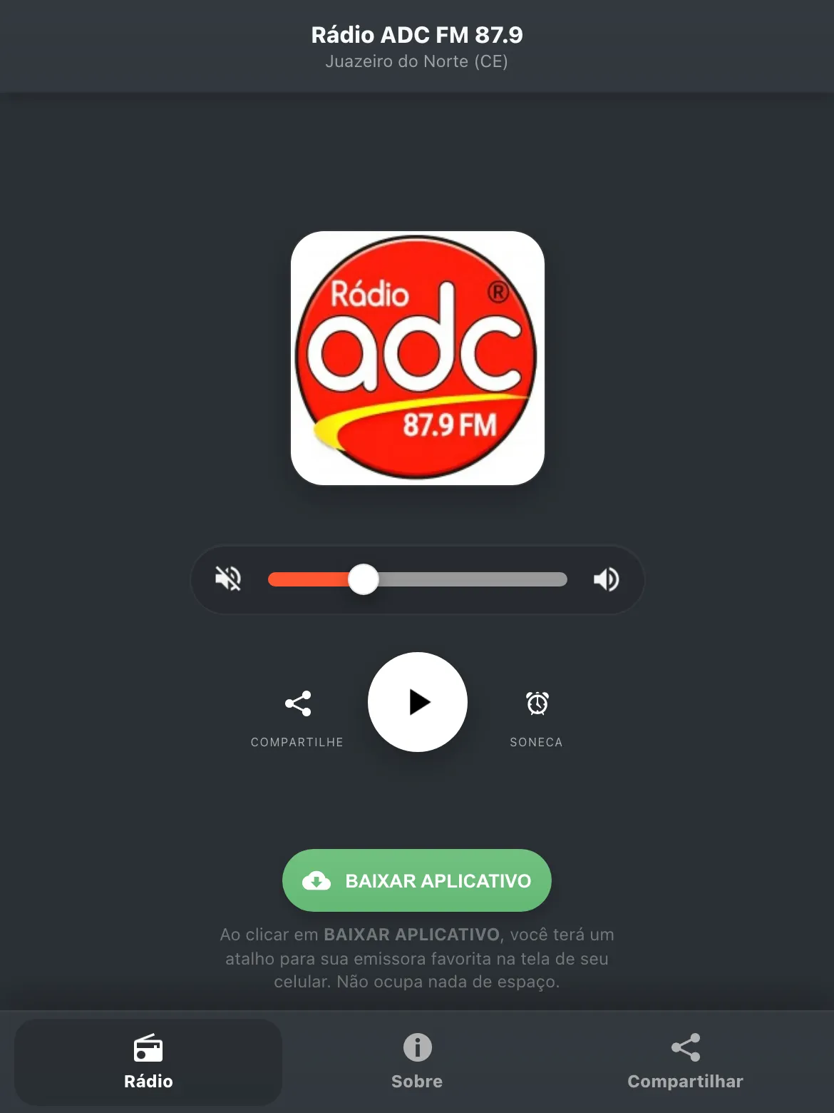 Screenshot do aplicativo da Rádio ADC FM 87.9