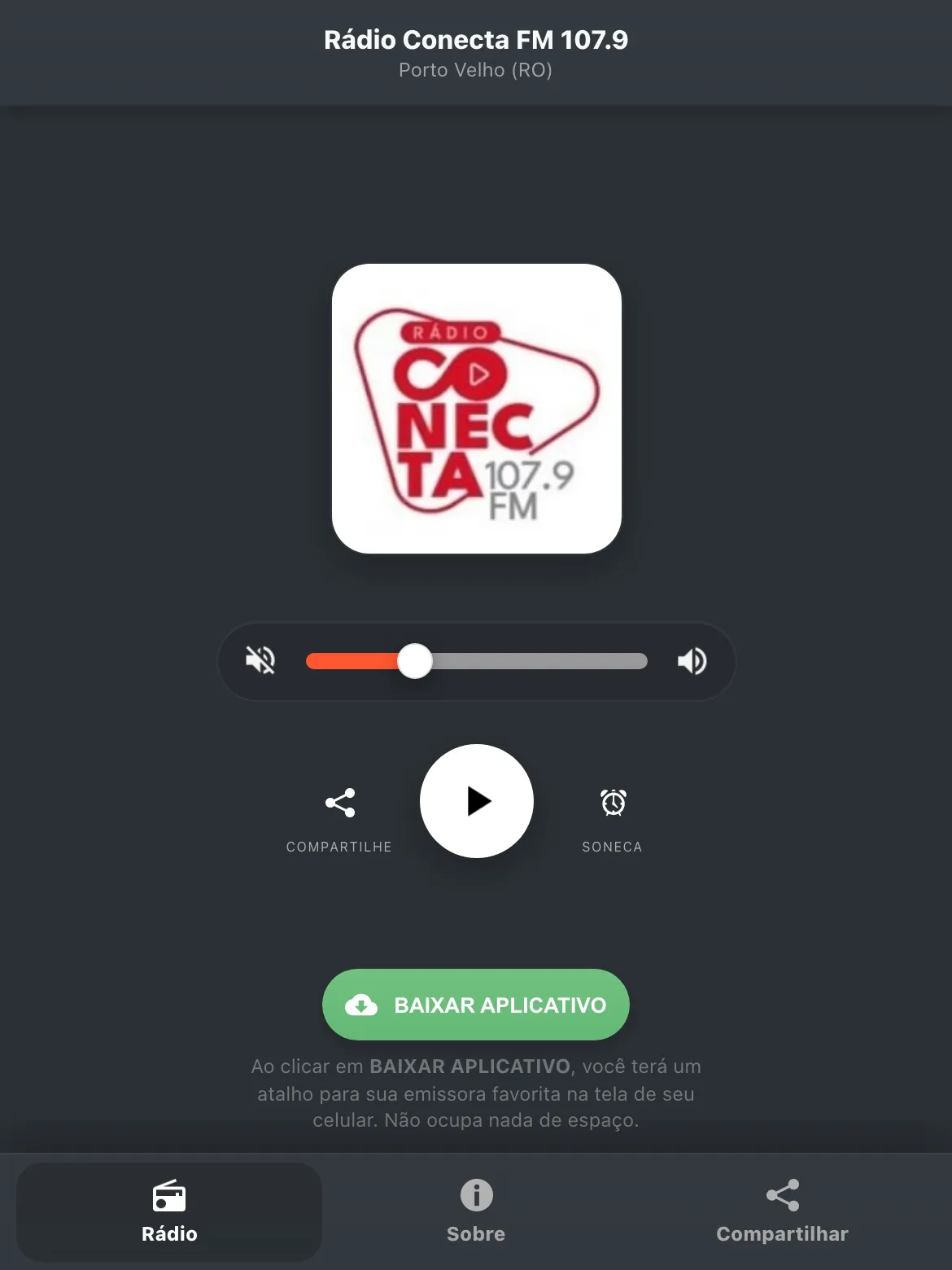 Screenshot do aplicativo da Rádio Conecta FM 107.9