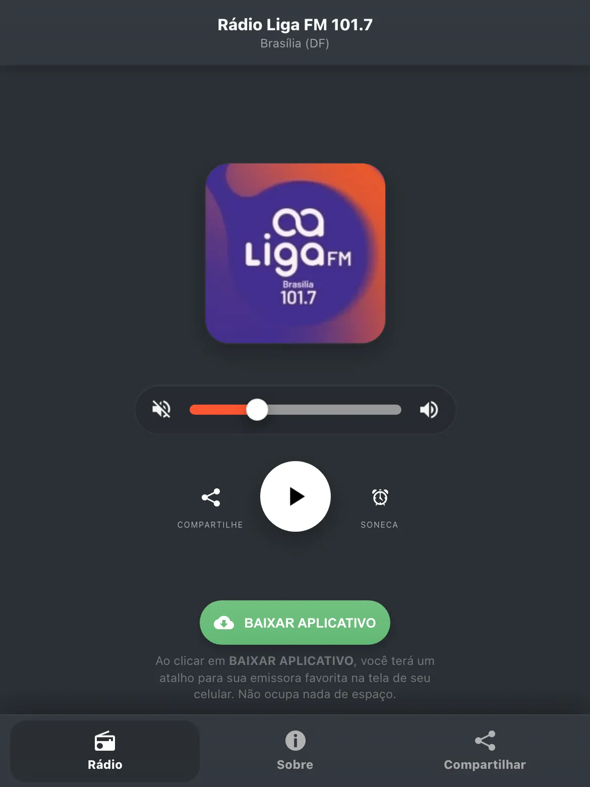 Screenshot do aplicativo da Rádio Liga FM 101.7