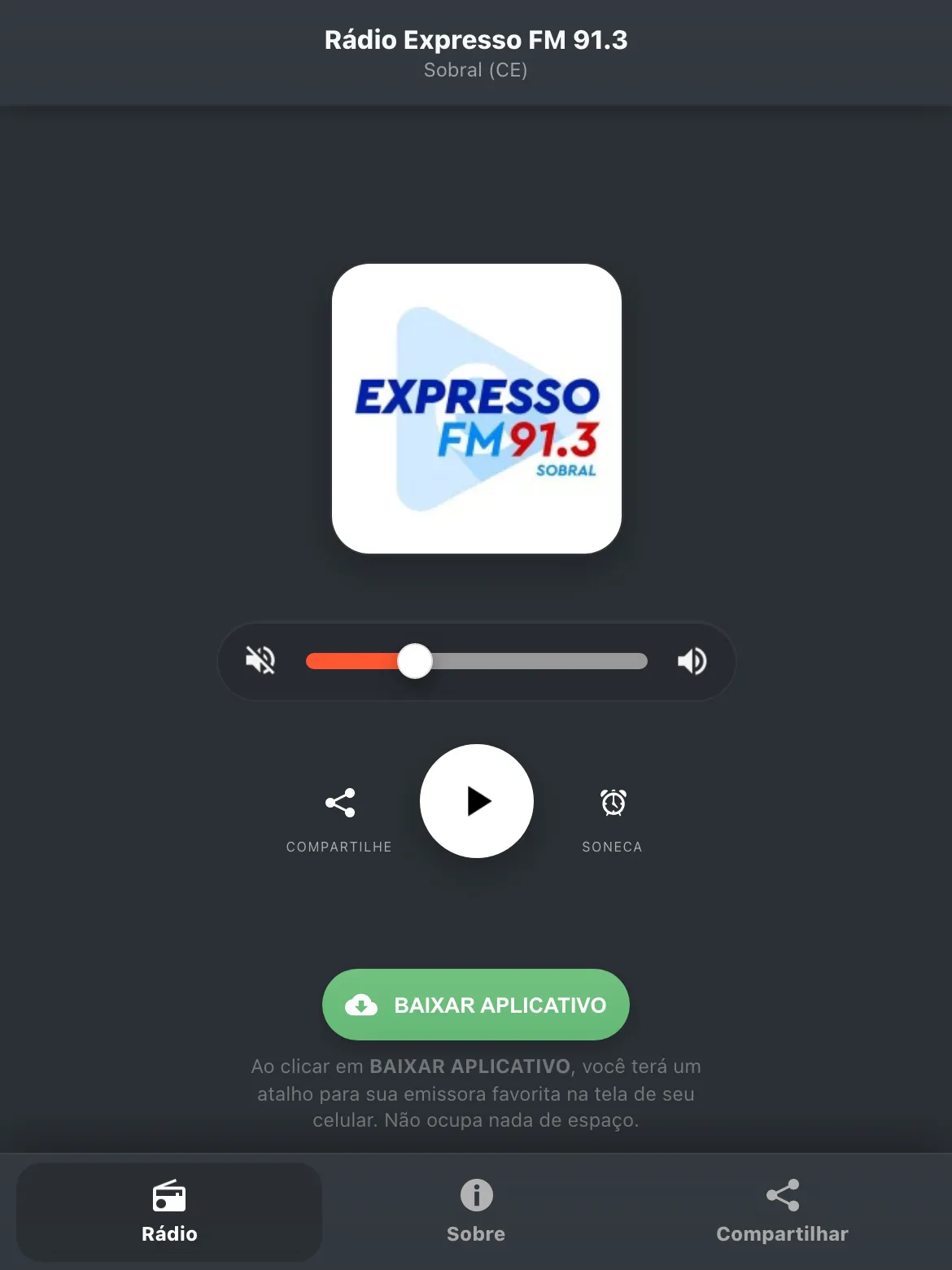 Screenshot do aplicativo da Rádio Expresso FM 91.3