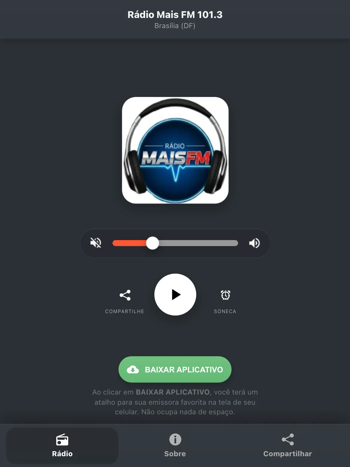 Screenshot do aplicativo da Rádio Mais FM 101.3