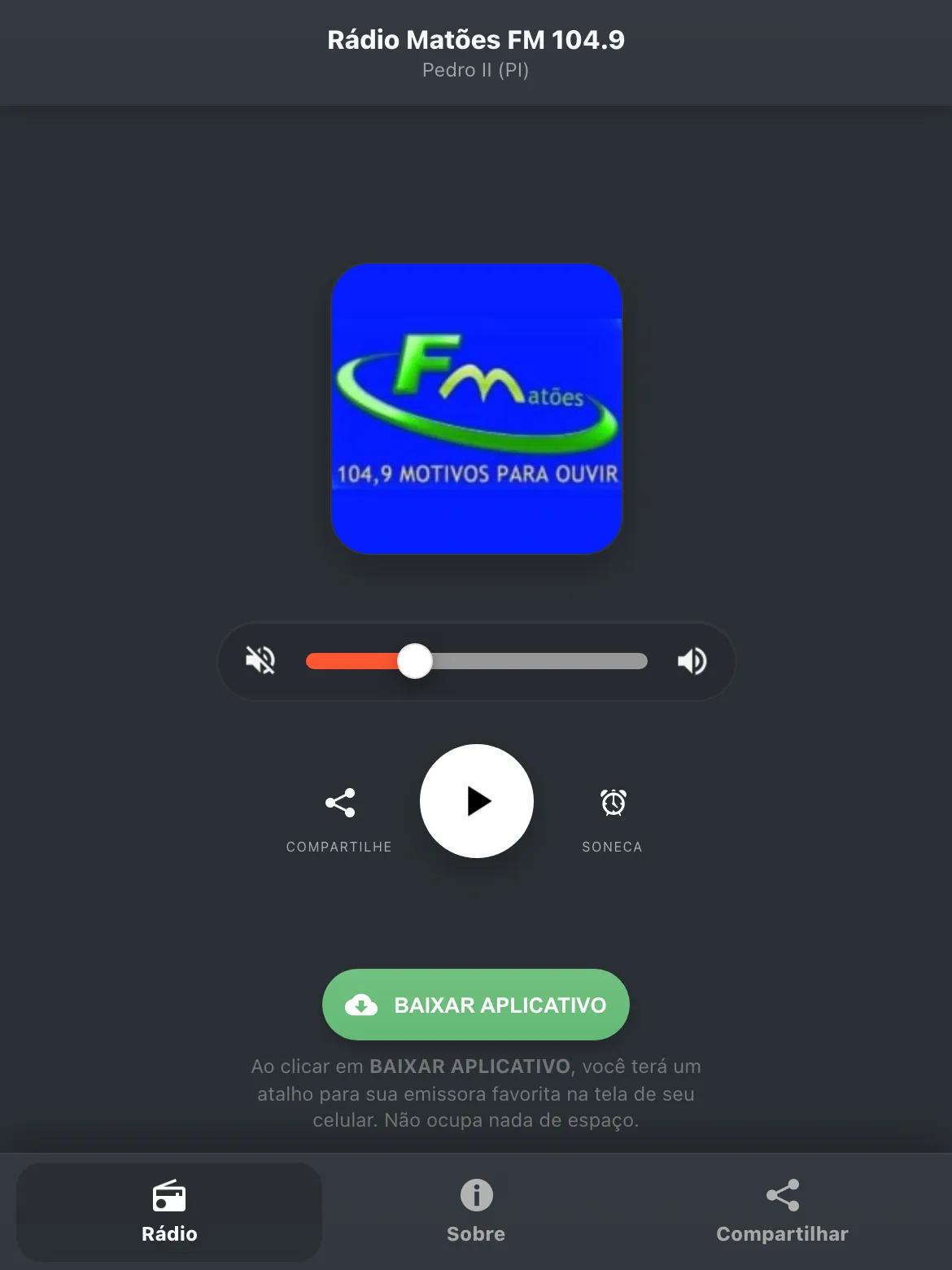 Screenshot do aplicativo da Rádio Matões FM 104.9