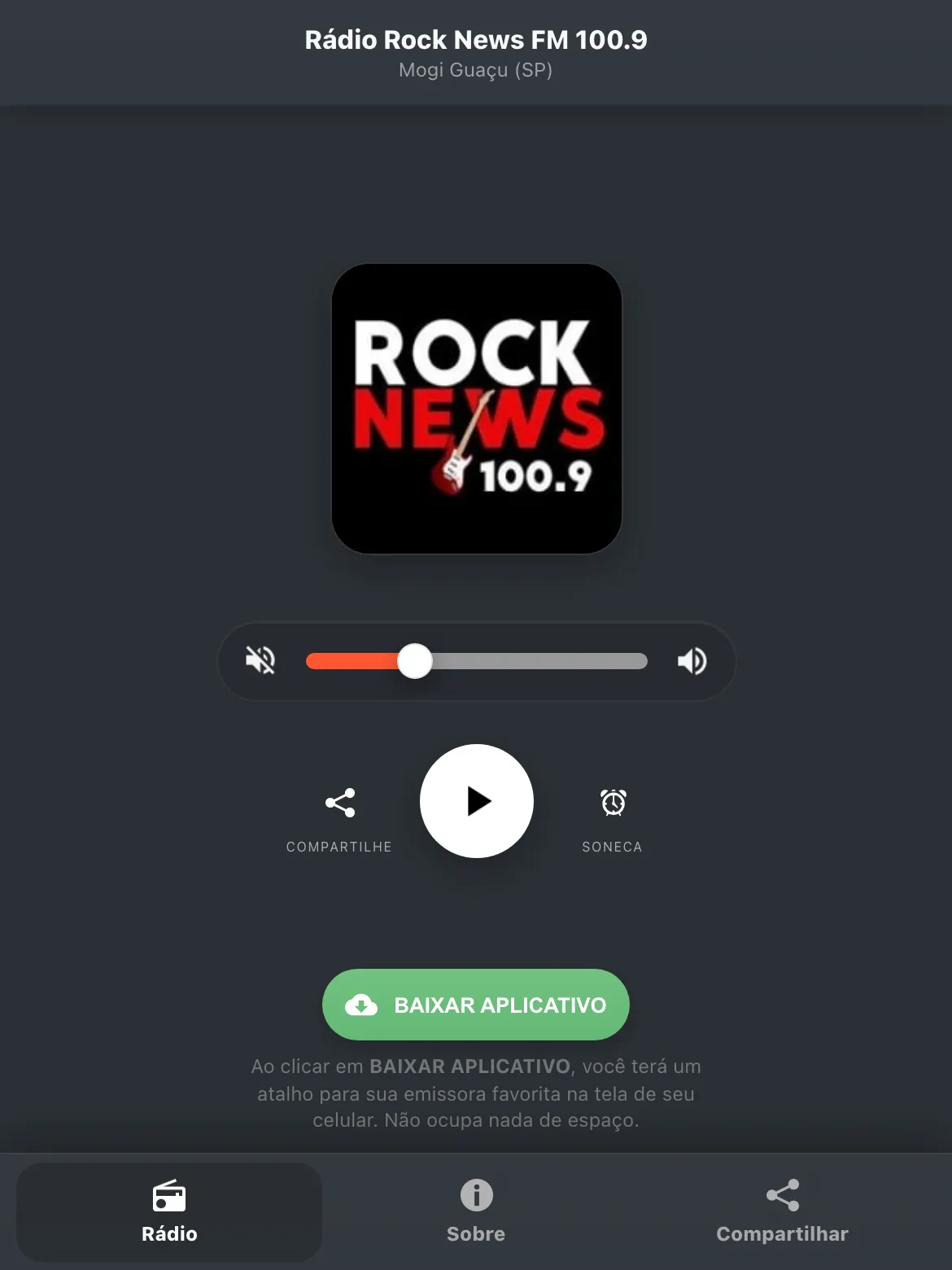 Screenshot do aplicativo da Rádio Rock News FM 100.9