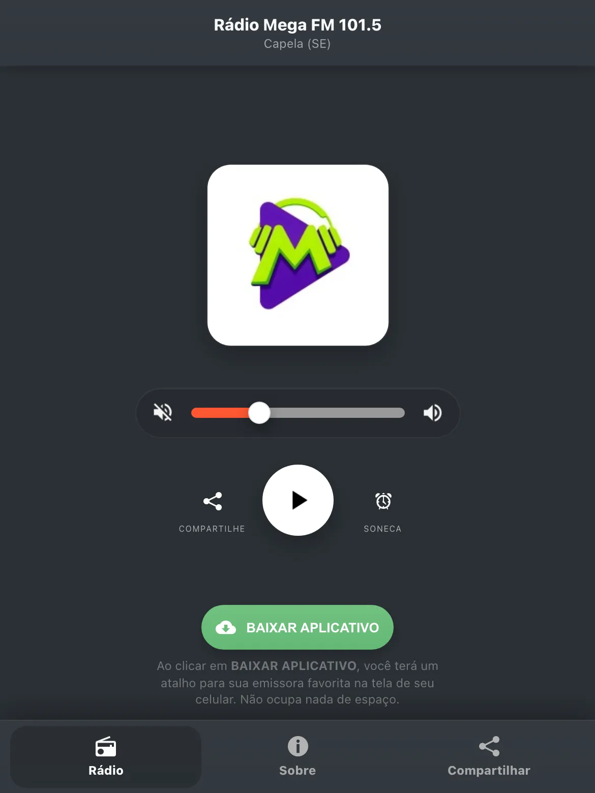 Screenshot do aplicativo da Rádio Mega FM 101.5