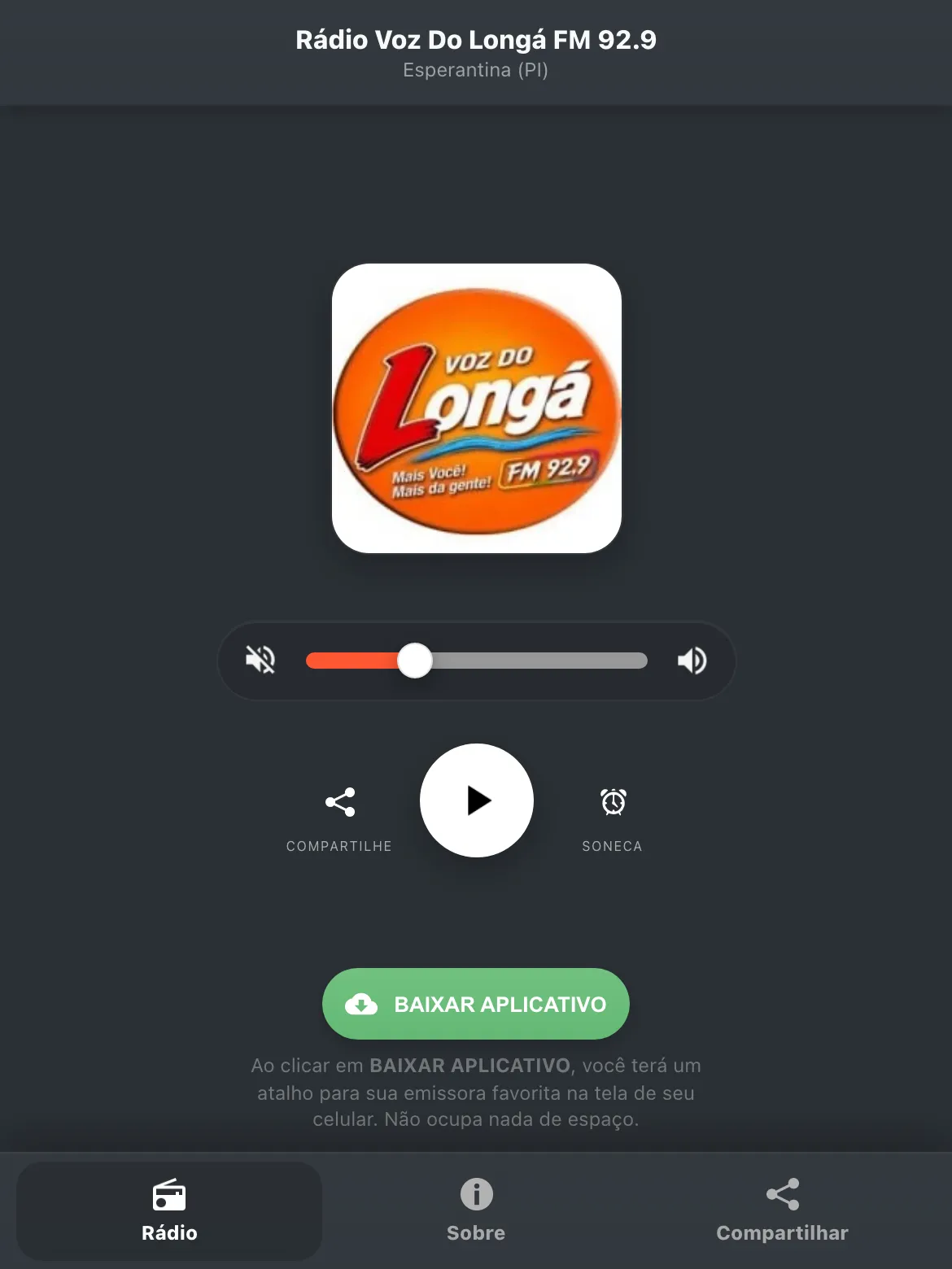 Screenshot do aplicativo da Rádio Voz Do Longá FM 92.9