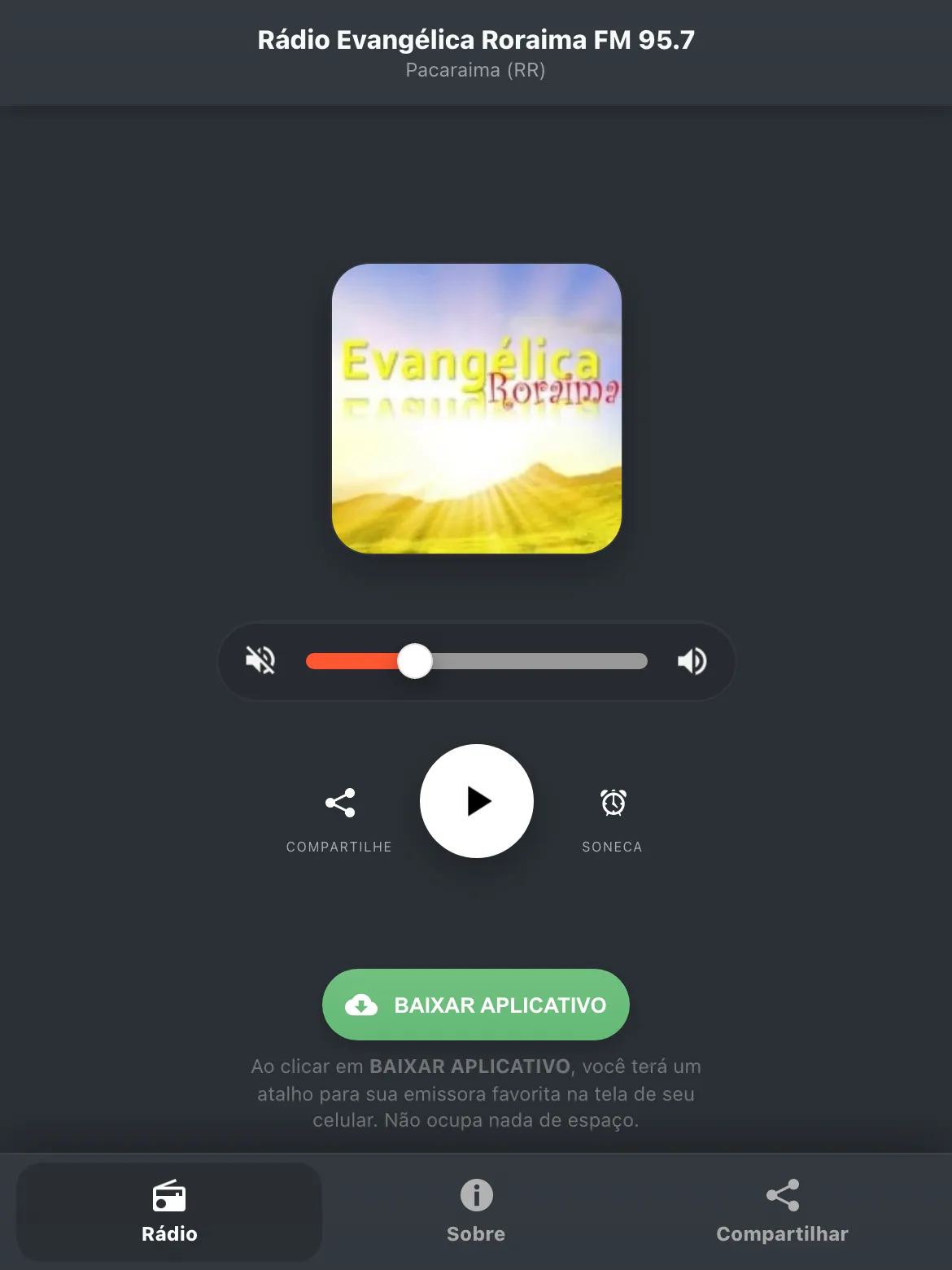 Screenshot do aplicativo da Rádio Evangélica Roraima FM 95.7