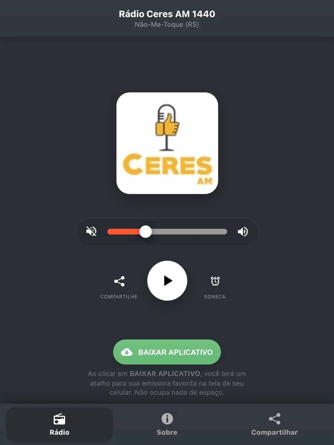 Screenshot do aplicativo da Rádio Ceres AM 1440