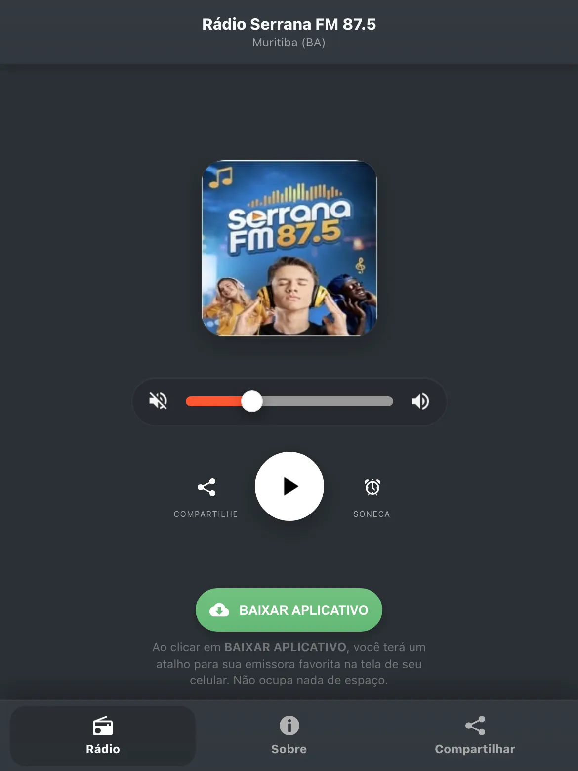 Screenshot do aplicativo da Rádio Serrana FM 87.5