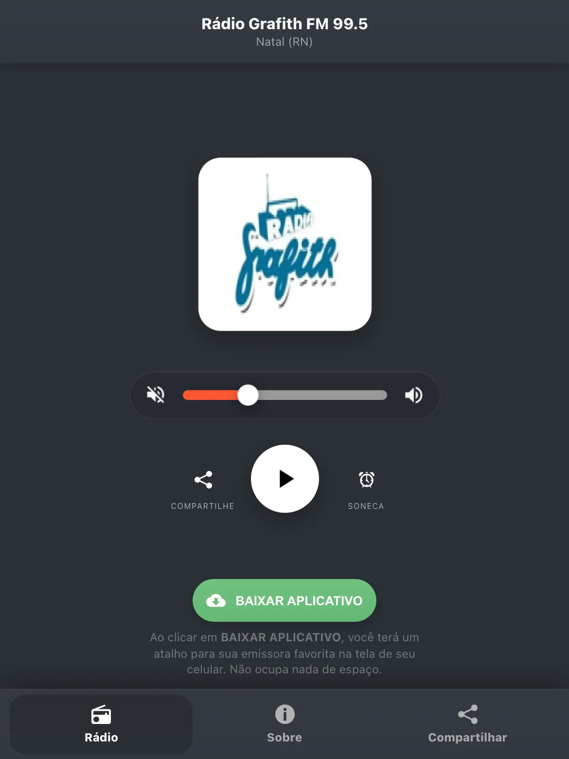 Screenshot do aplicativo da Rádio Grafith FM 99.5