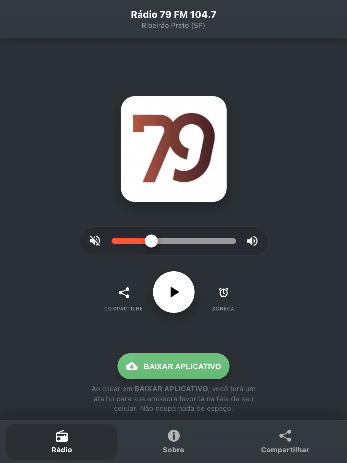 Screenshot do aplicativo da Rádio 79 FM 104.7