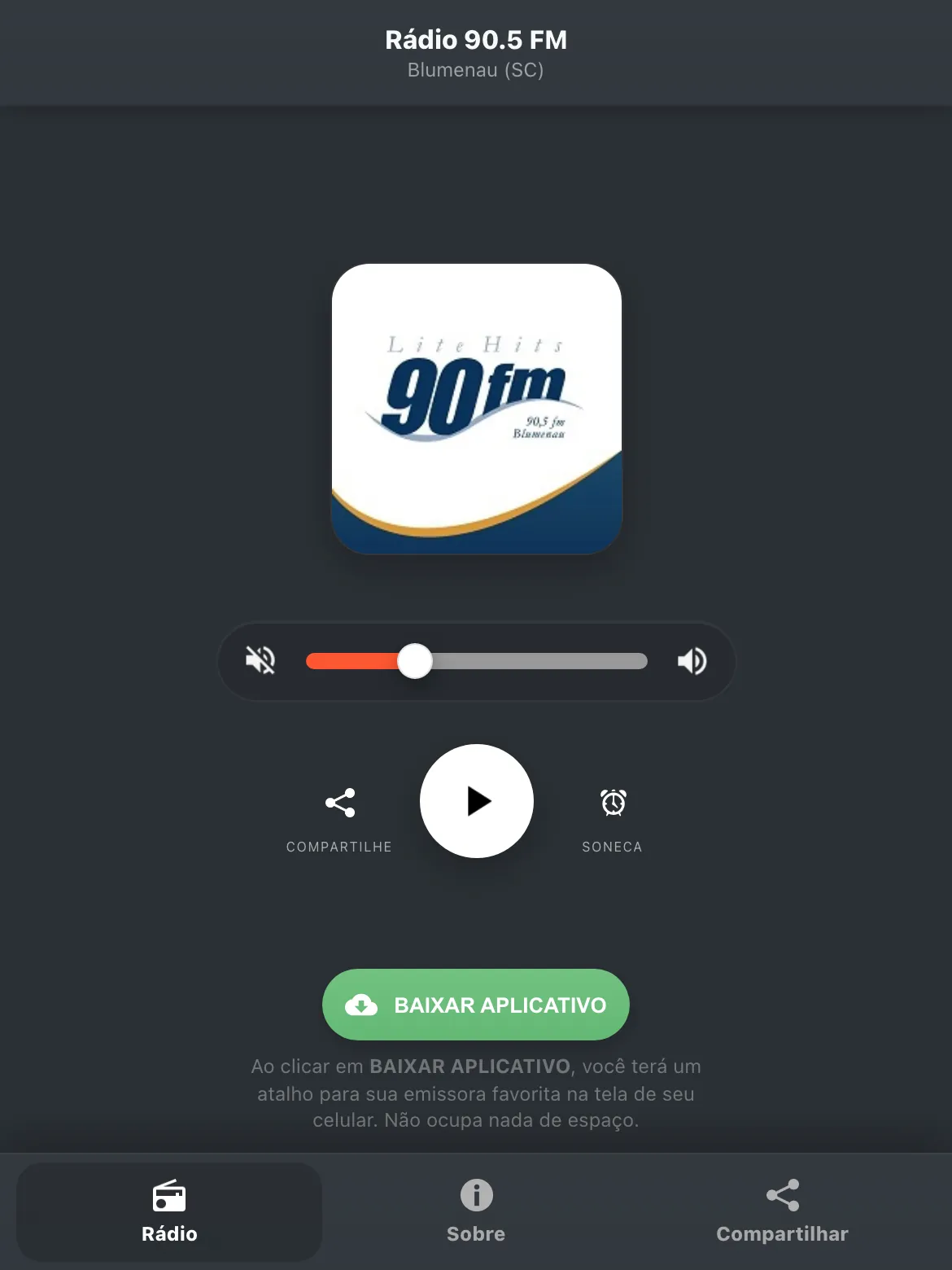 Screenshot do aplicativo da Rádio 90.5 FM