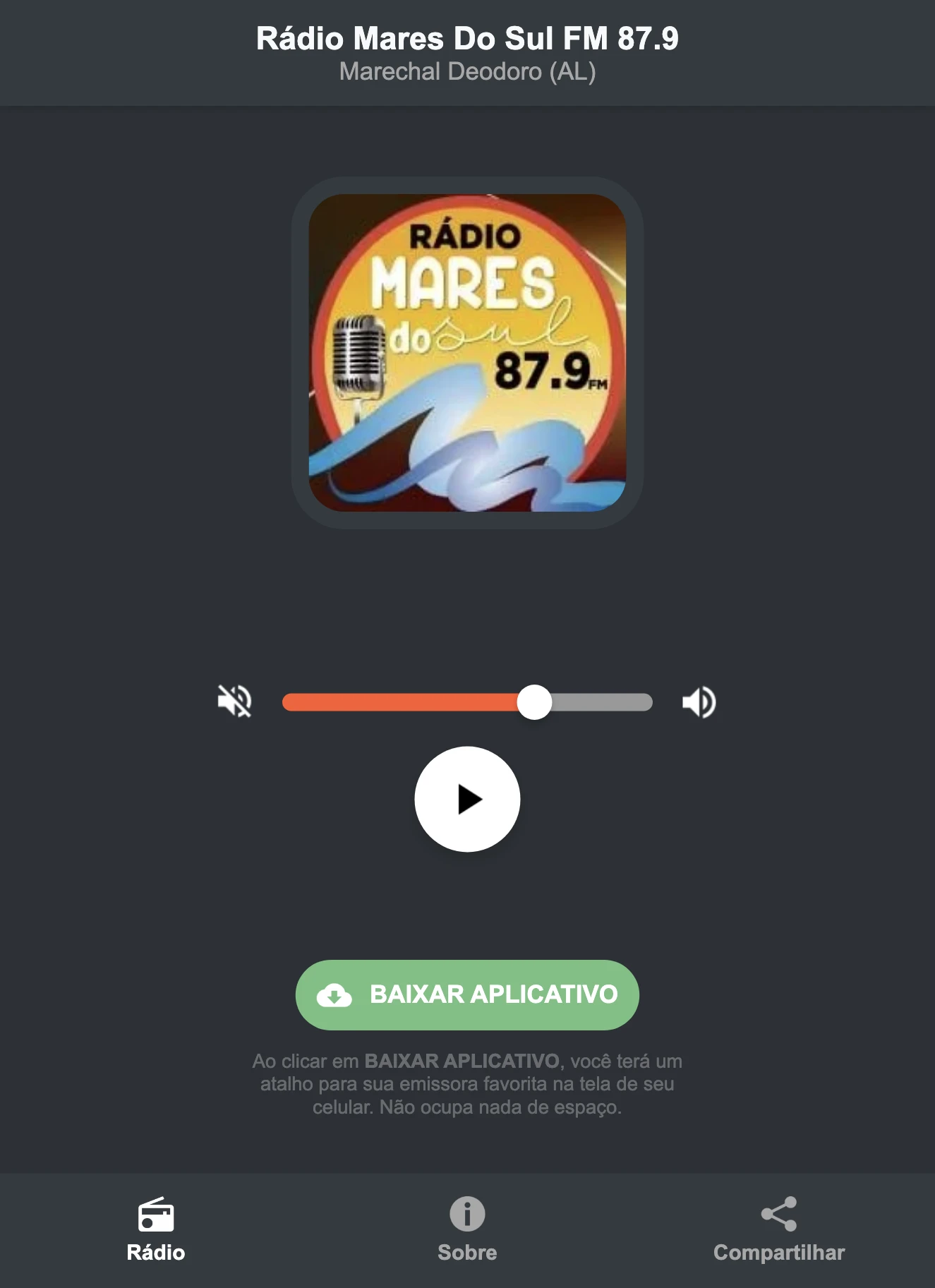 Screenshot do aplicativo da Rádio Mares Do Sul FM 87.9