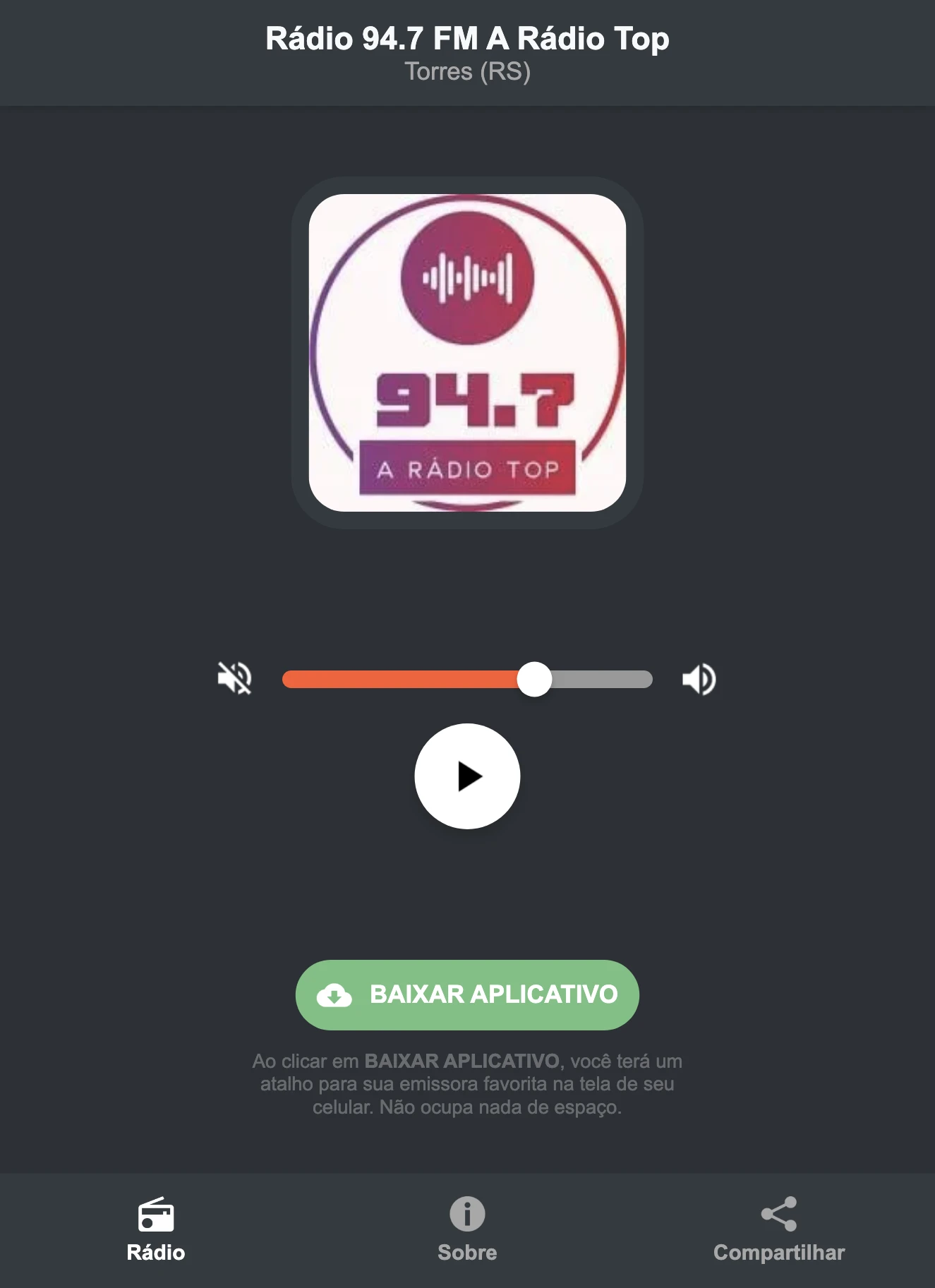 Screenshot do aplicativo da Rádio 94.7 FM A Rádio Top