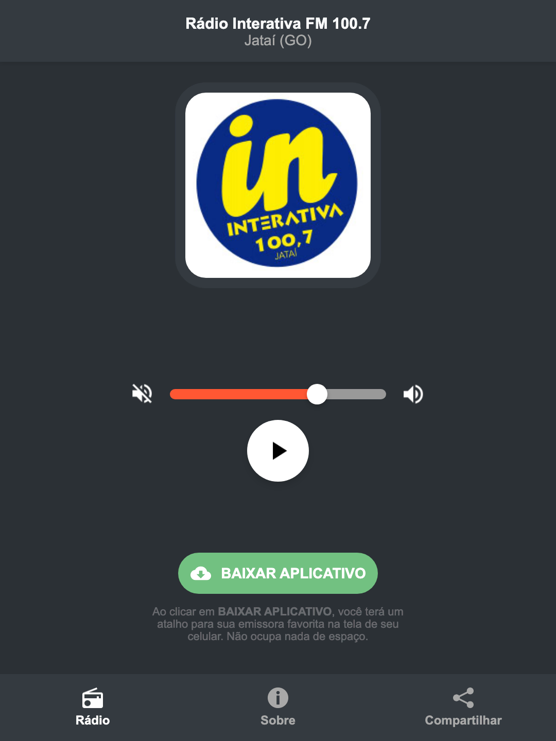 Screenshot do aplicativo da Rádio Interativa FM 100.7