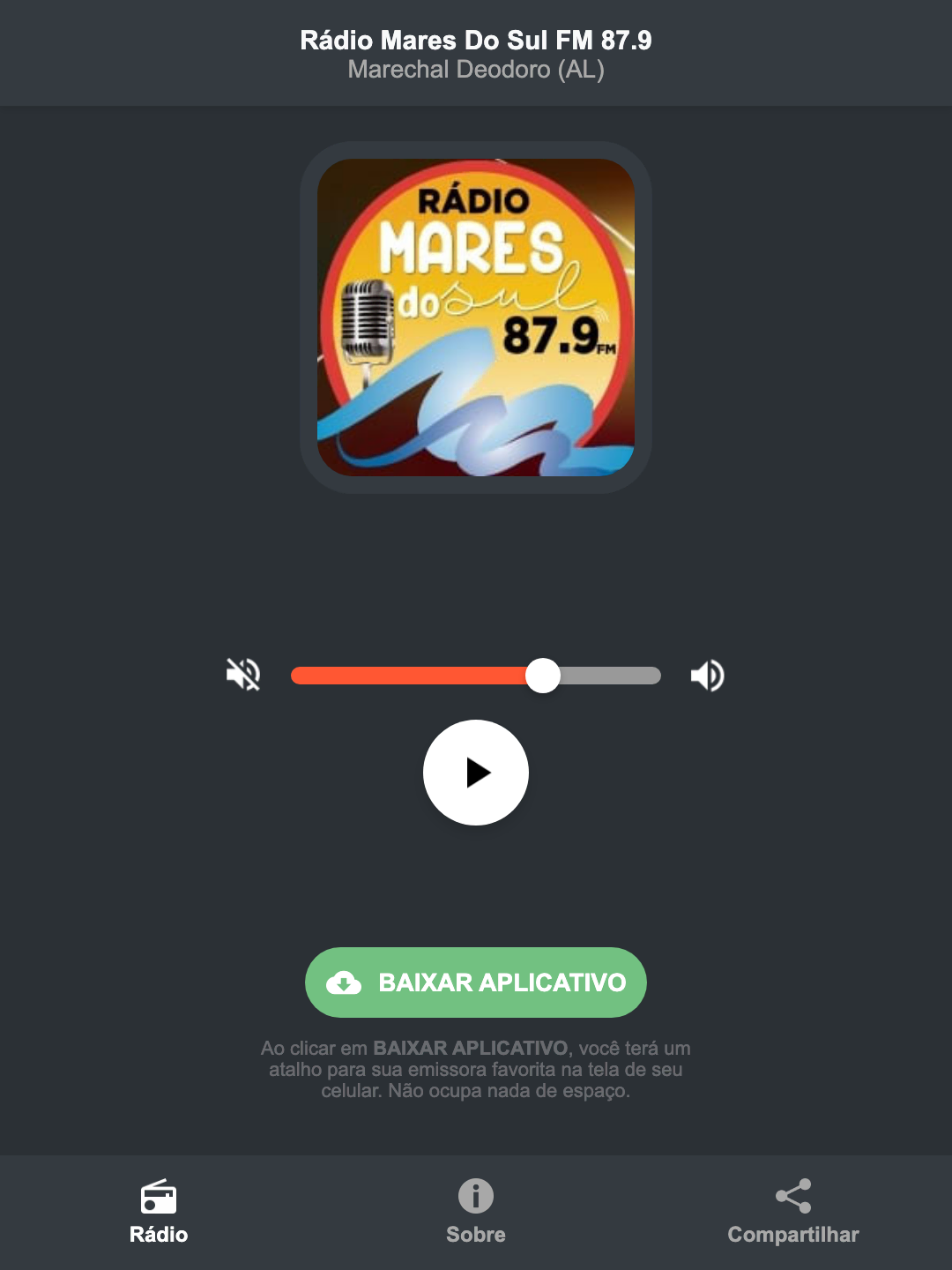 Screenshot do aplicativo da Rádio Mares Do Sul FM 87.9