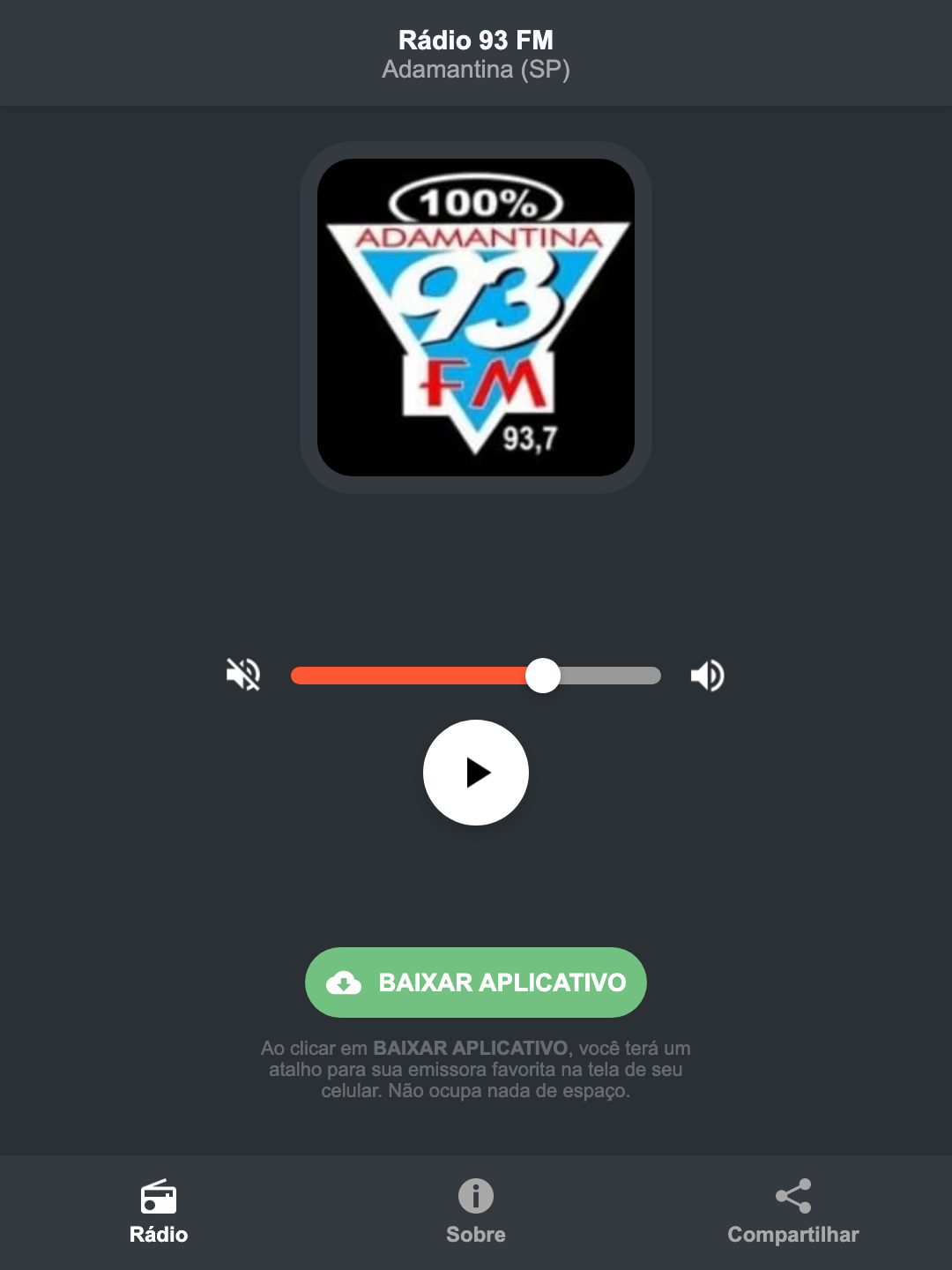 Screenshot do aplicativo da Rádio 93 FM