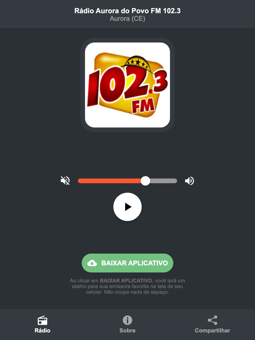 Screenshot do aplicativo da Rádio Aurora do Povo FM 102.3