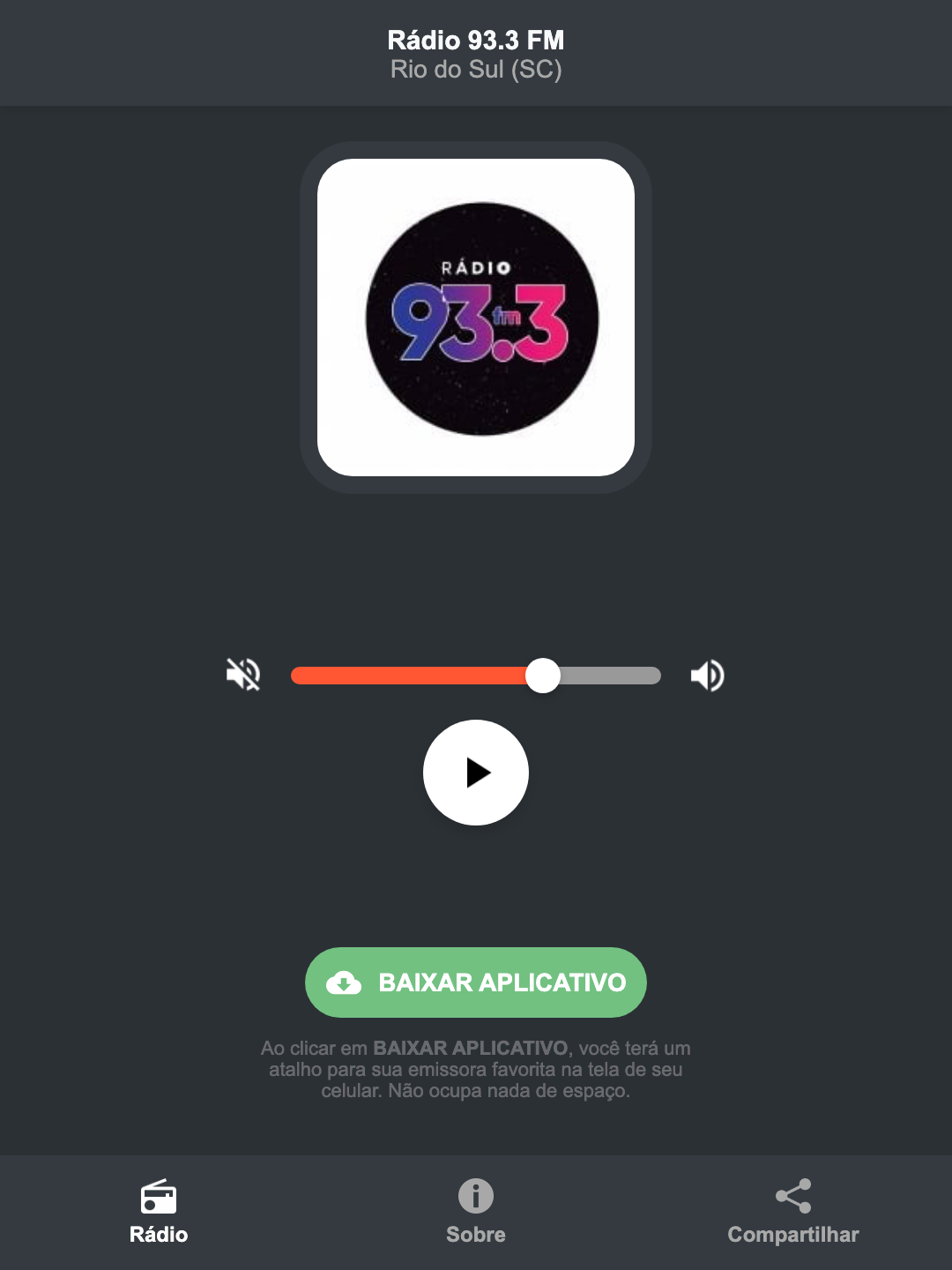 Screenshot do aplicativo da Rádio 93.3 FM
