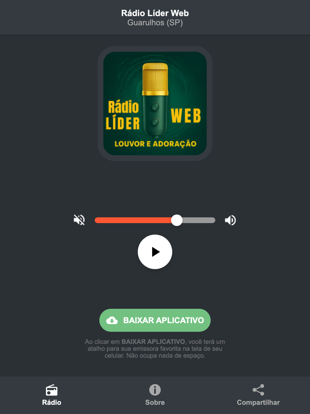 Screenshot do aplicativo da Rádio Líder Web