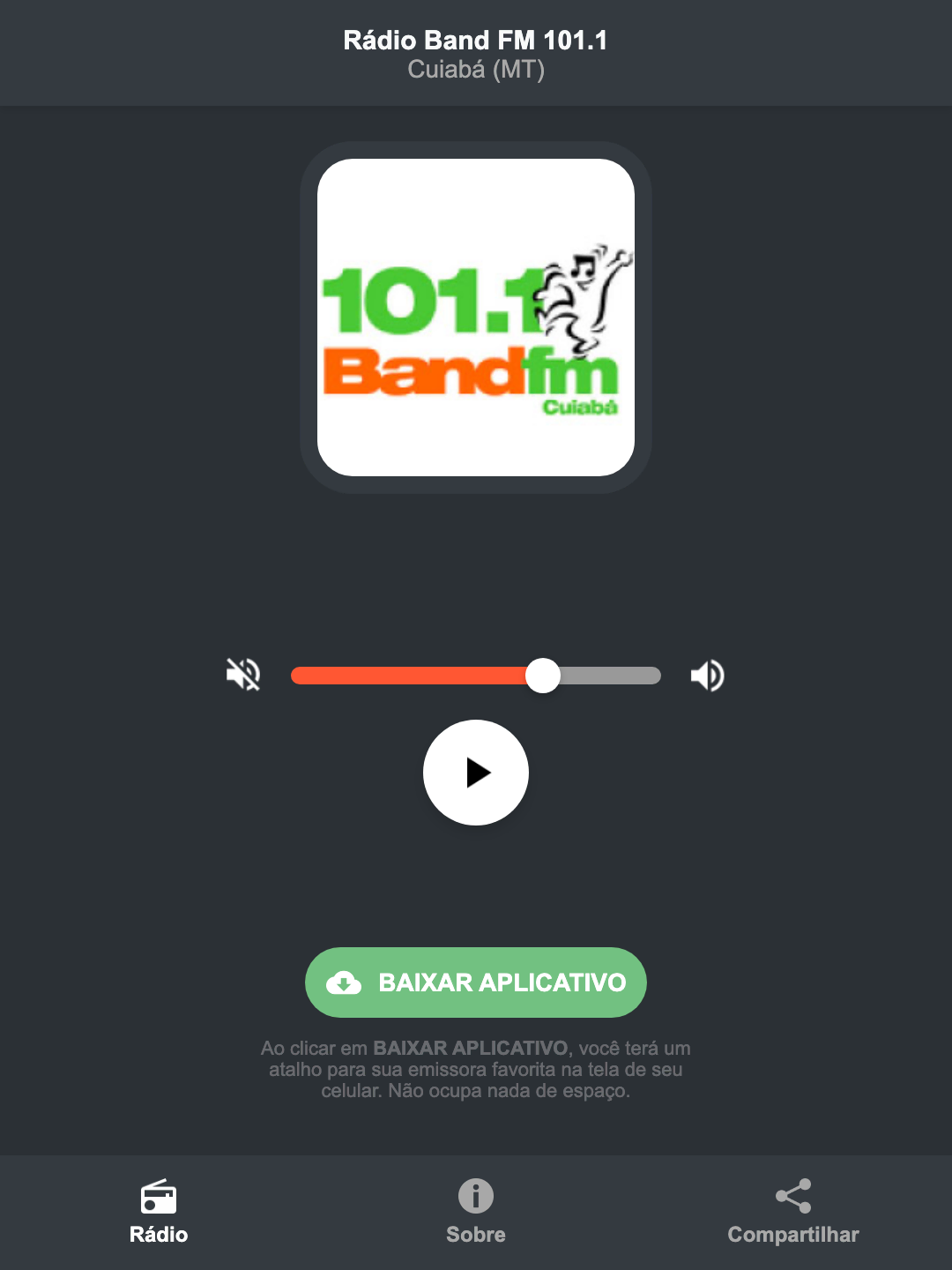 Screenshot do aplicativo da Rádio Band FM 101.1