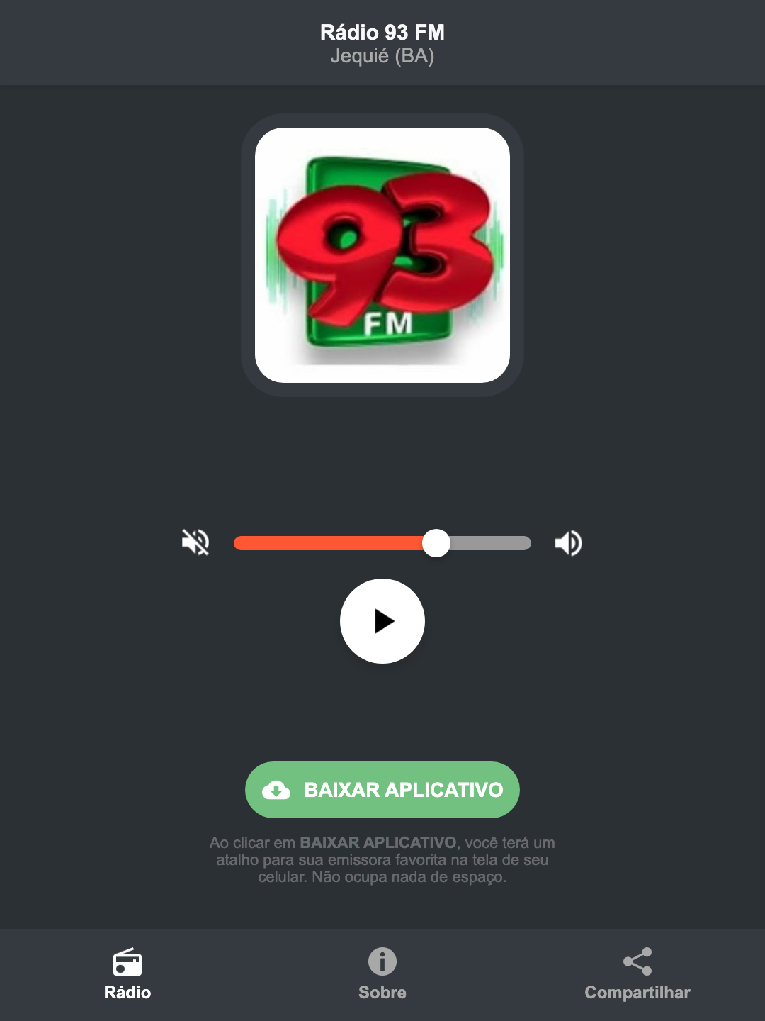 Screenshot do aplicativo da Rádio 93 FM