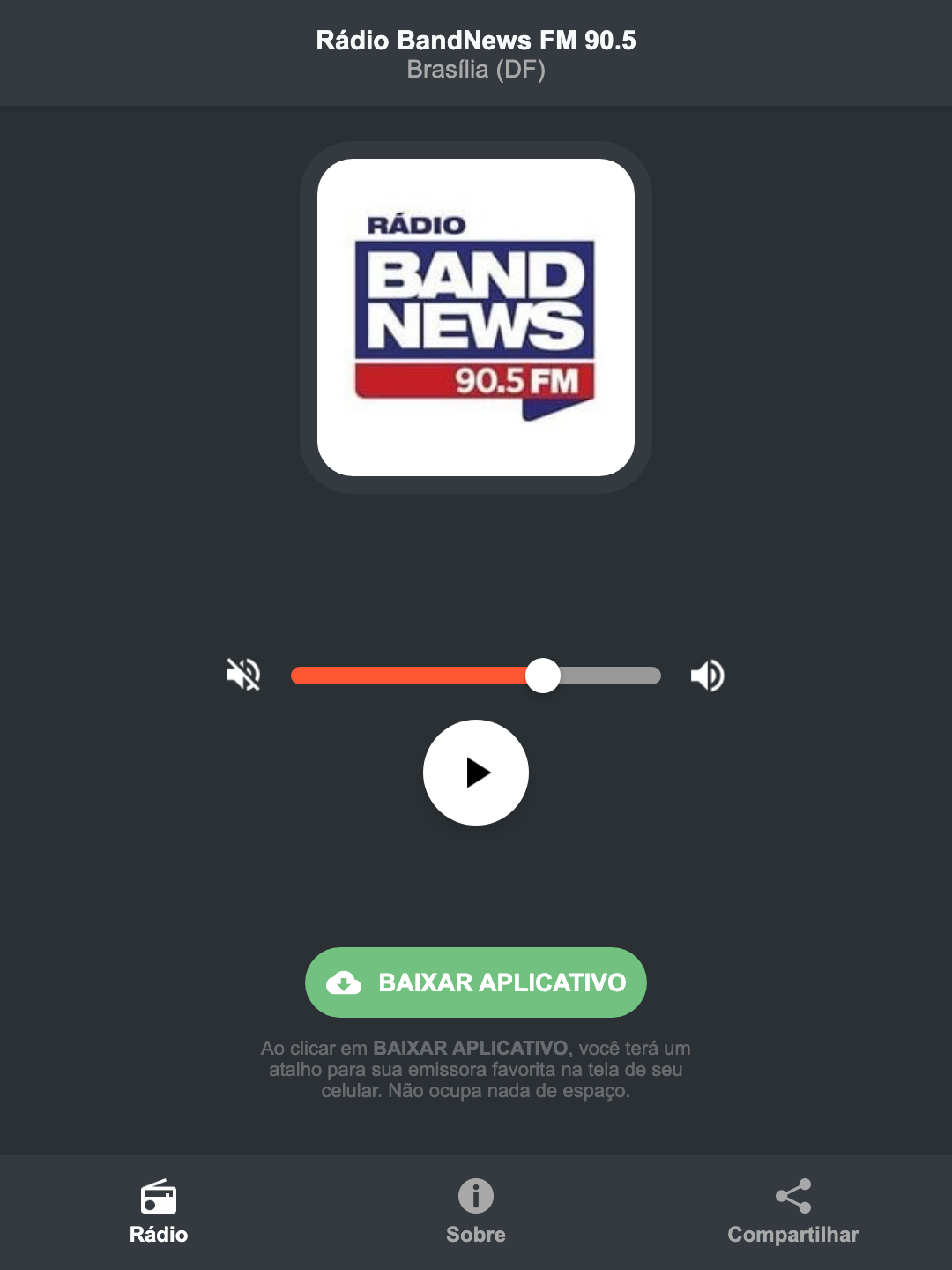 Screenshot do aplicativo da Rádio BandNews FM 90.5