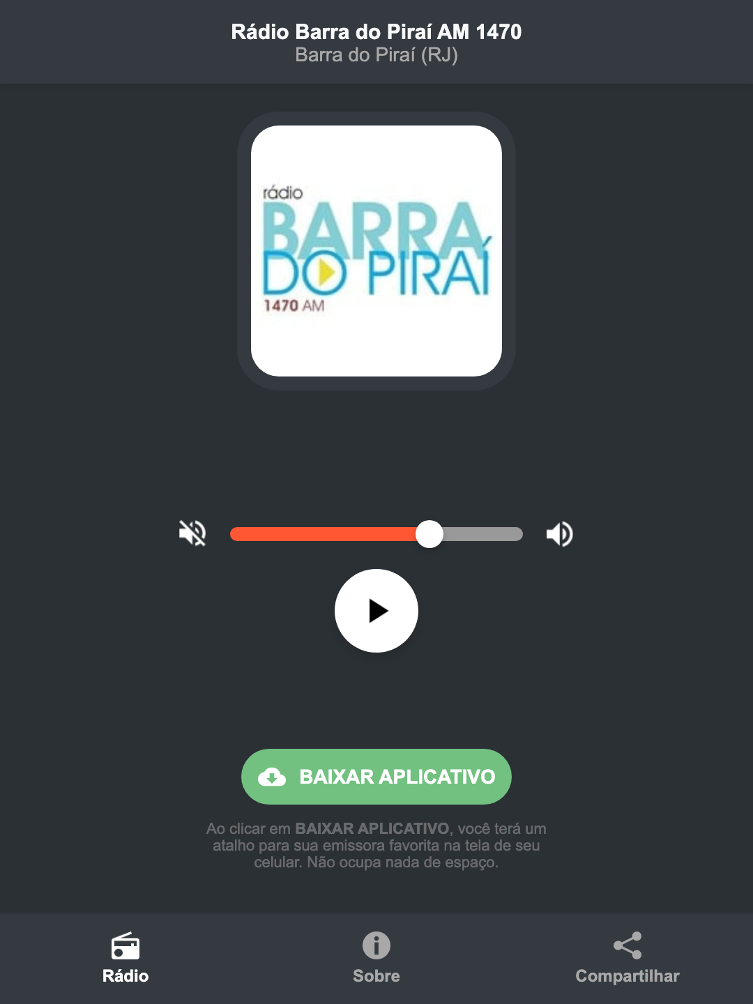 Screenshot do aplicativo da Rádio Barra do Piraí AM 1470