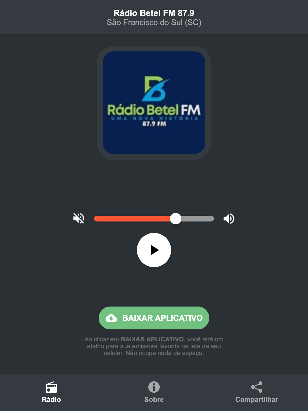 Screenshot do aplicativo da Rádio Betel FM 87.9