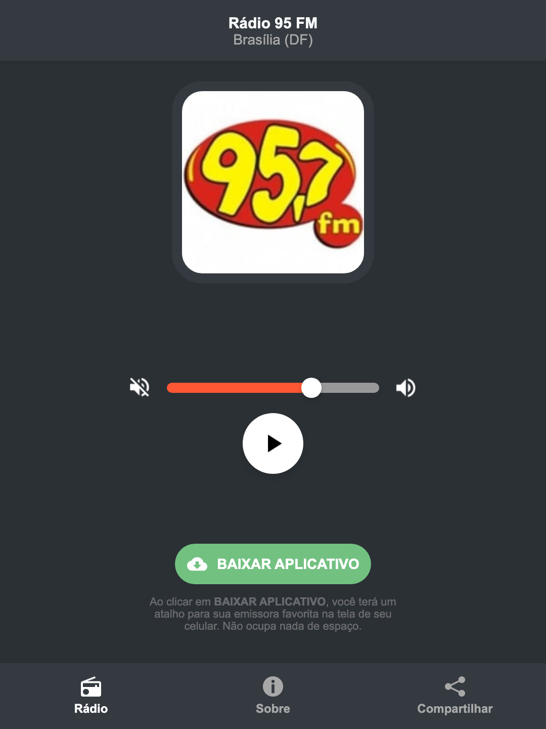 Screenshot do aplicativo da Rádio 95 FM