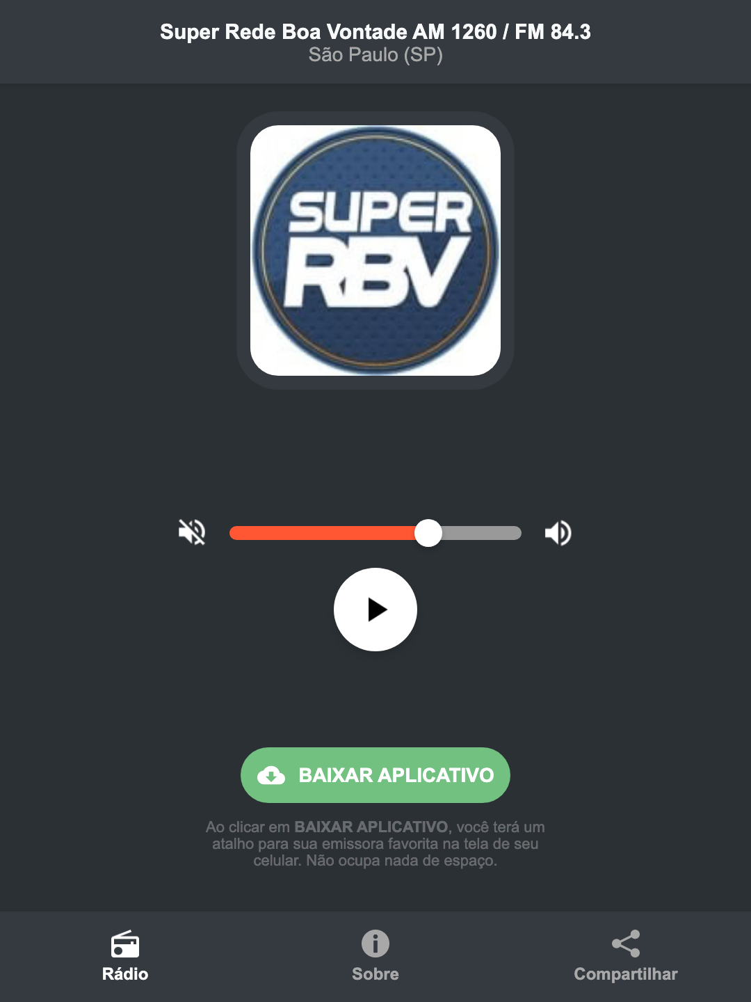 Screenshot do aplicativo da Super Rede Boa Vontade AM 1260 / FM 84.3