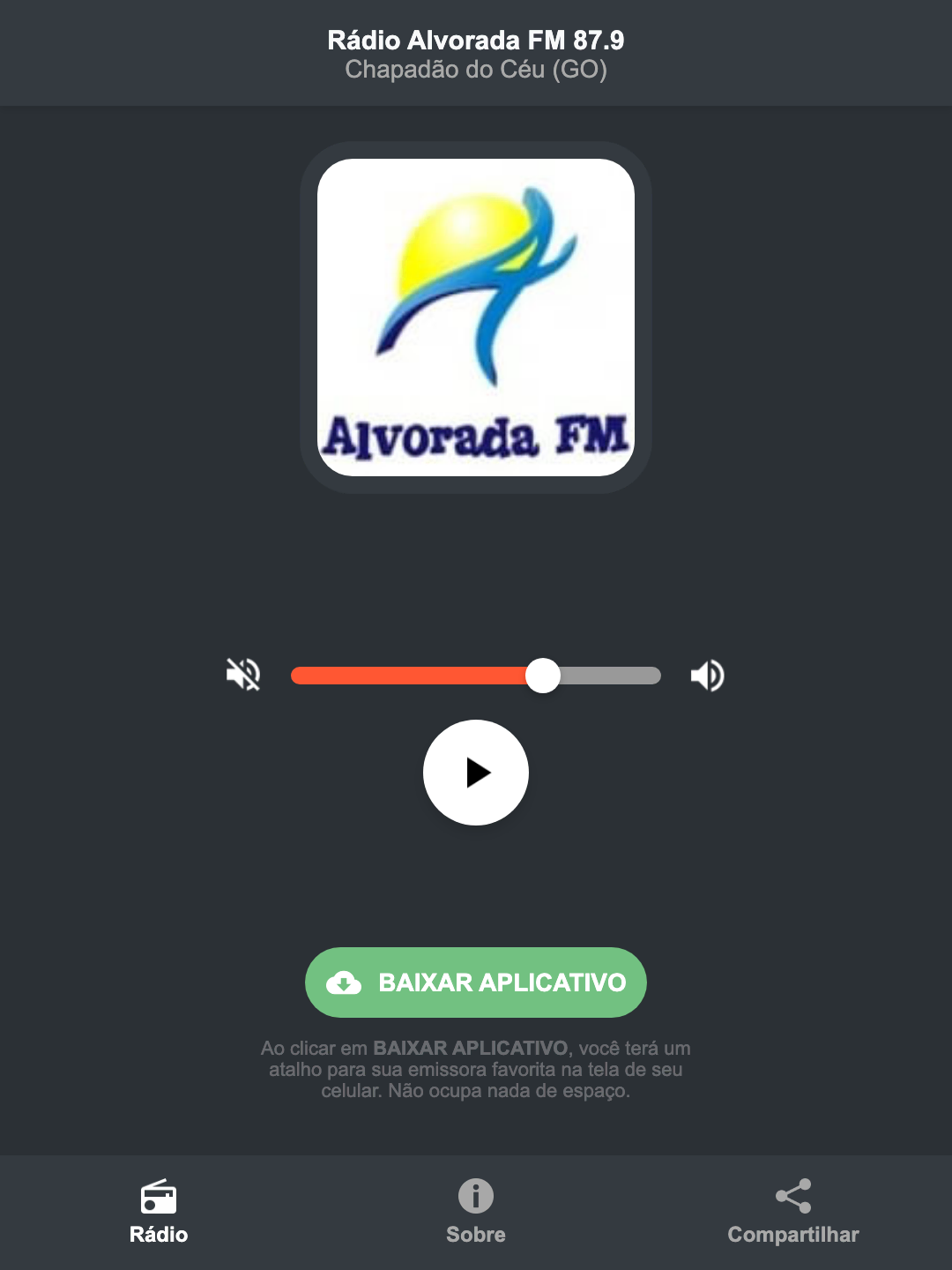 Screenshot do aplicativo da Rádio Alvorada FM 87.9