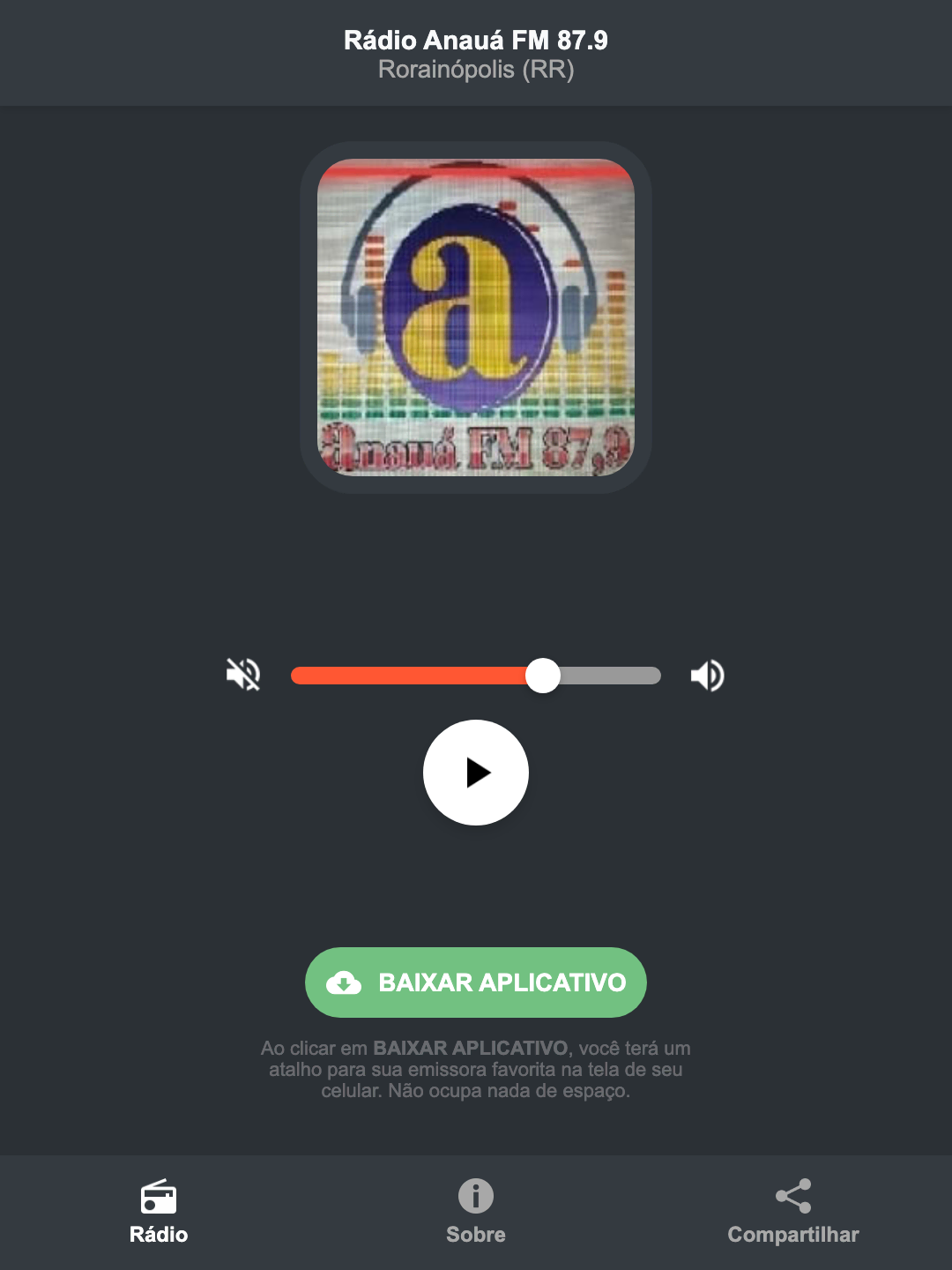 Screenshot do aplicativo da Rádio Anauá FM 87.9