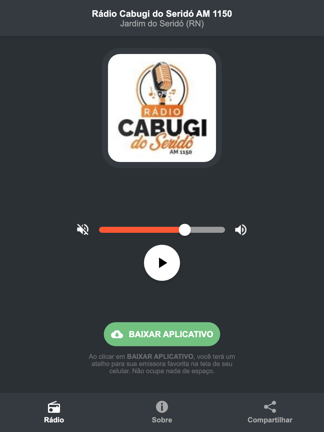 Screenshot do aplicativo da Rádio Cabugi do Seridó AM 1150