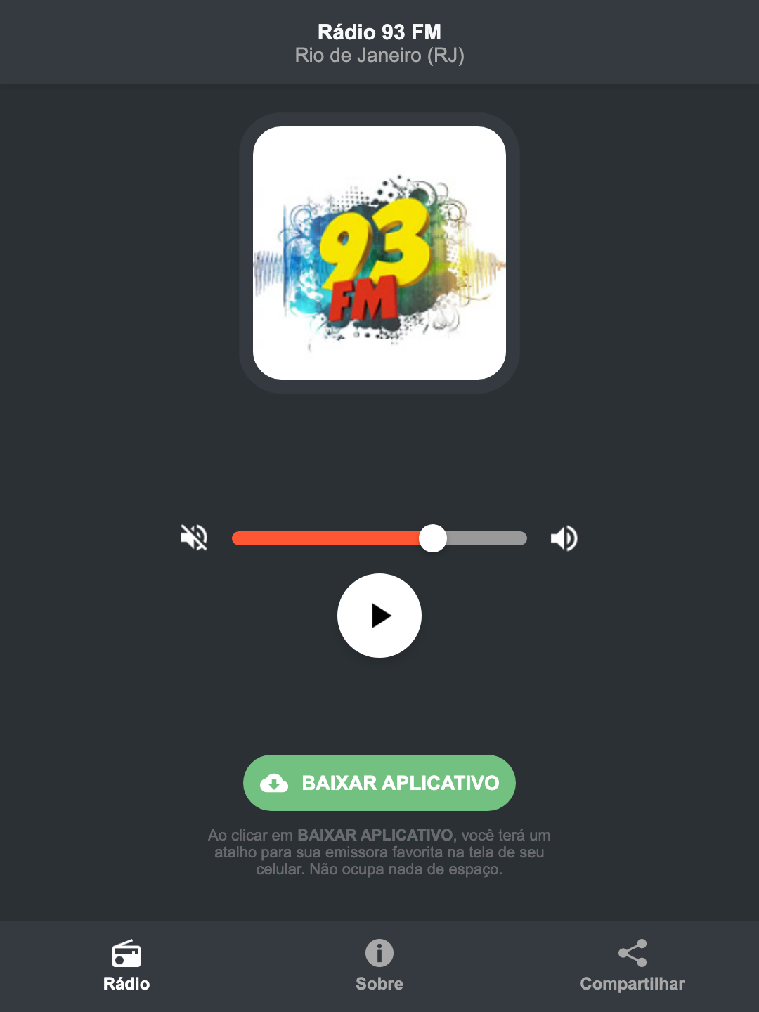 Screenshot do aplicativo da Rádio 93 FM