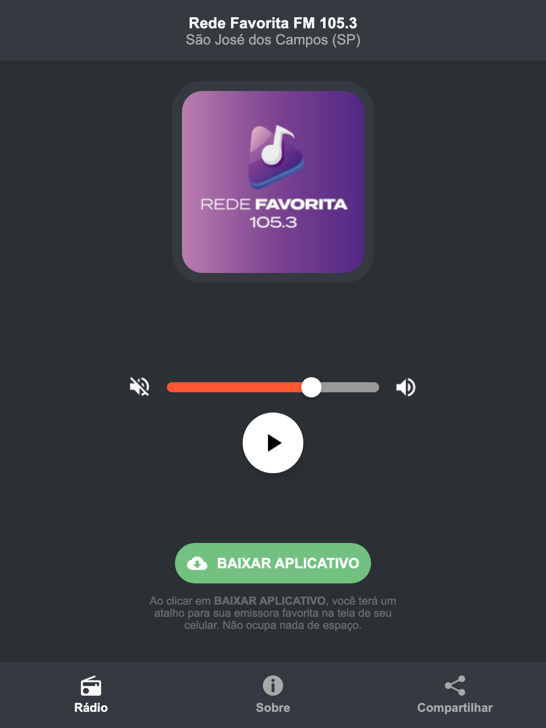 Screenshot do aplicativo da Rede Favorita FM 105.3
