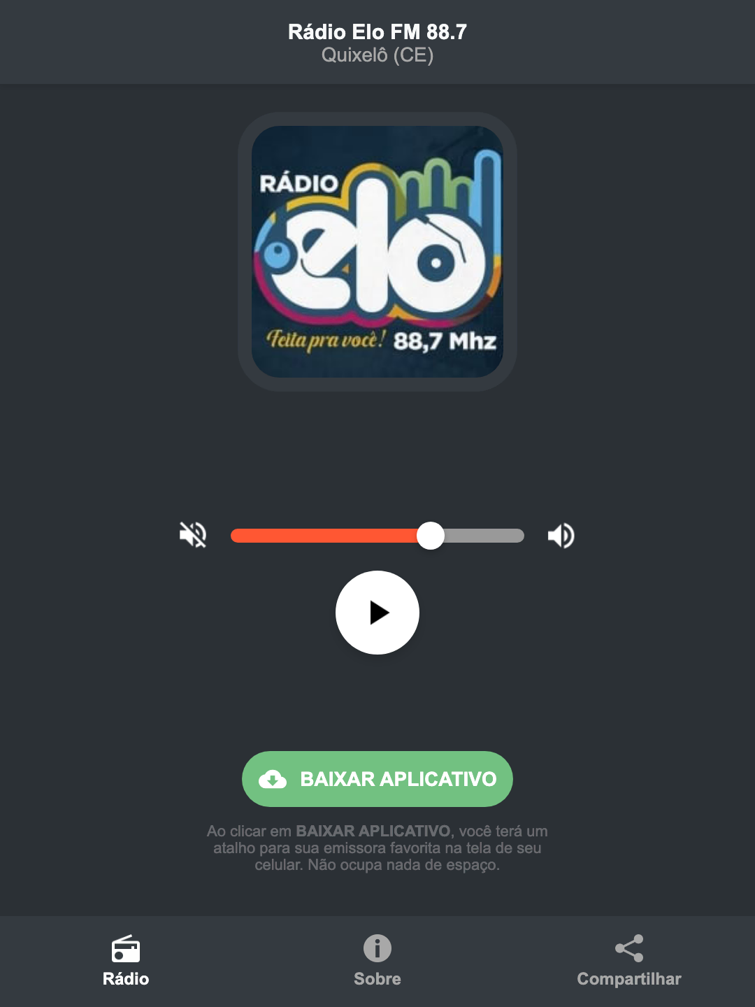 Screenshot do aplicativo da Rádio Elo FM 88.7