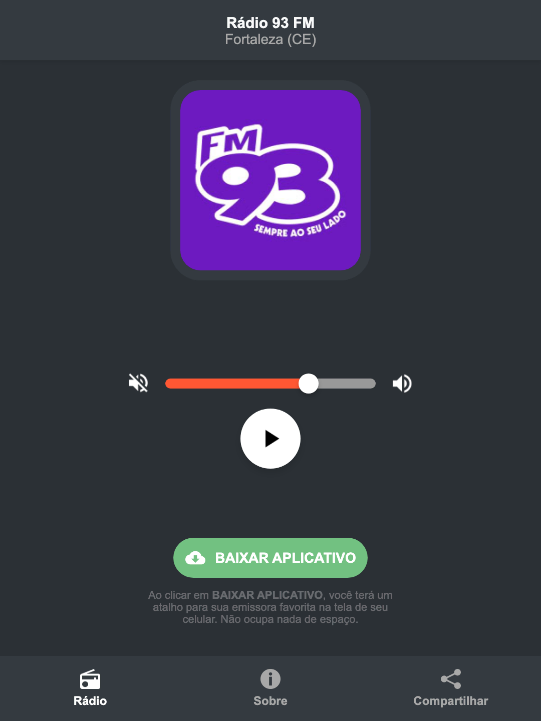 Screenshot do aplicativo da Rádio 93 FM