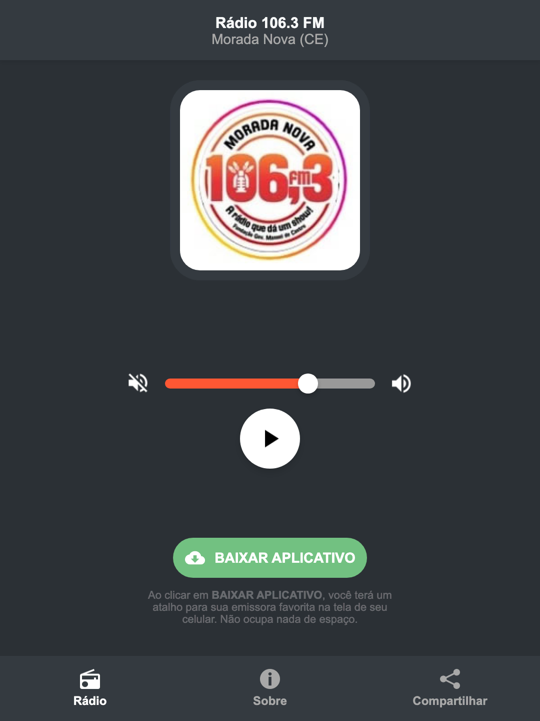 Screenshot do aplicativo da Rádio 106.3 FM