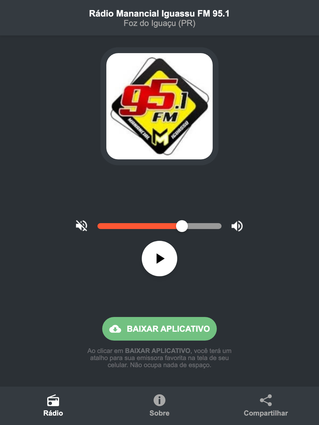 Screenshot do aplicativo da Rádio Manancial Iguassu FM 95.1