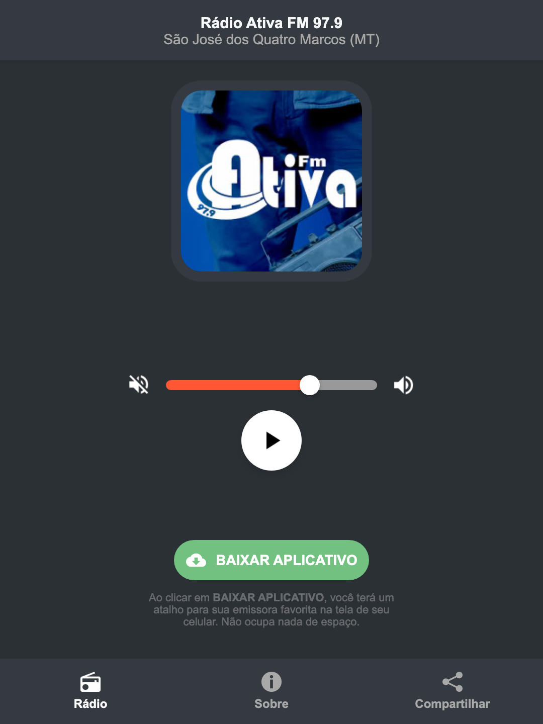 Screenshot do aplicativo da Rádio Ativa FM 97.9