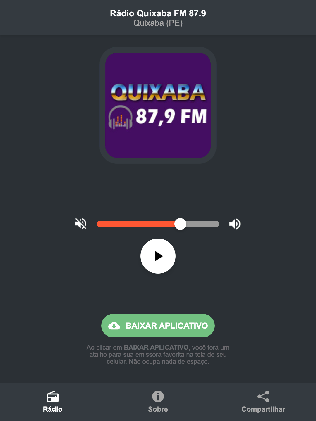 Screenshot do aplicativo da Rádio Quixaba FM 87.9