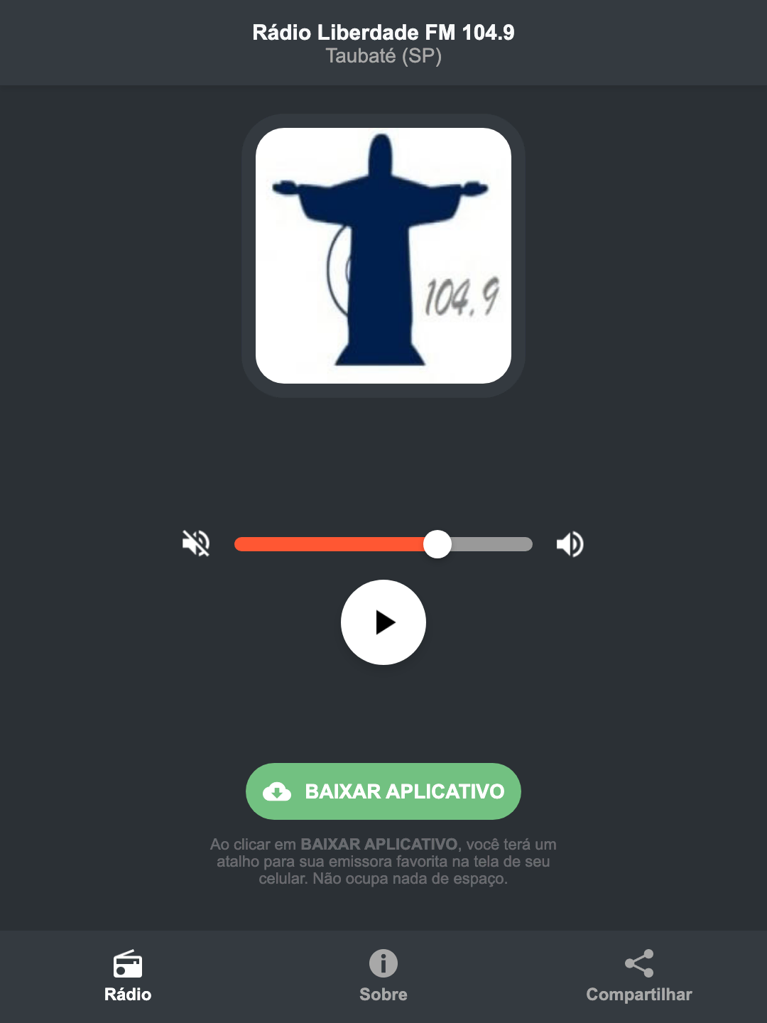 Screenshot do aplicativo da Rádio Liberdade FM 104.9