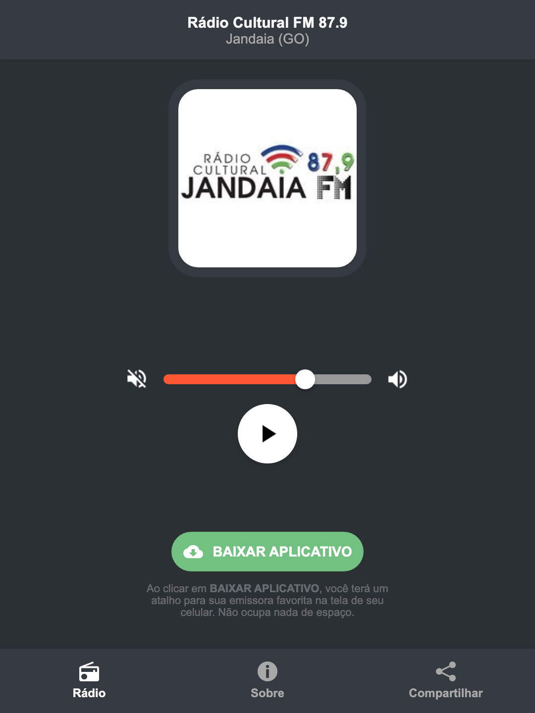Screenshot do aplicativo da Rádio Cultural FM 87.9