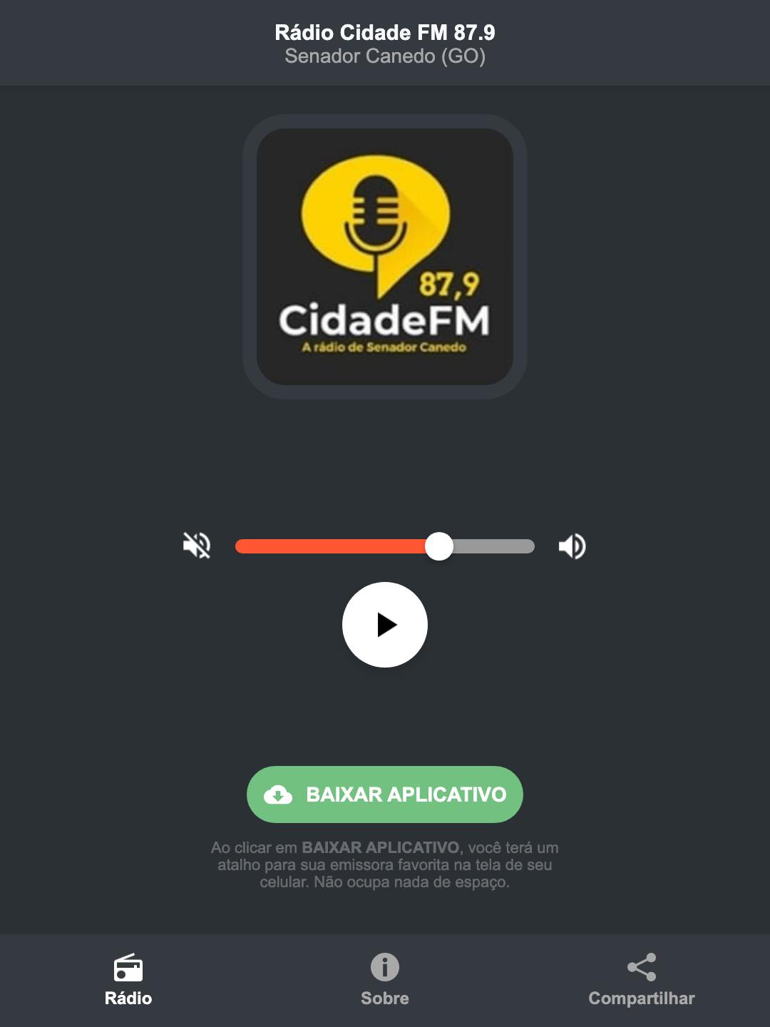 Screenshot do aplicativo da Rádio Cidade FM 87.9