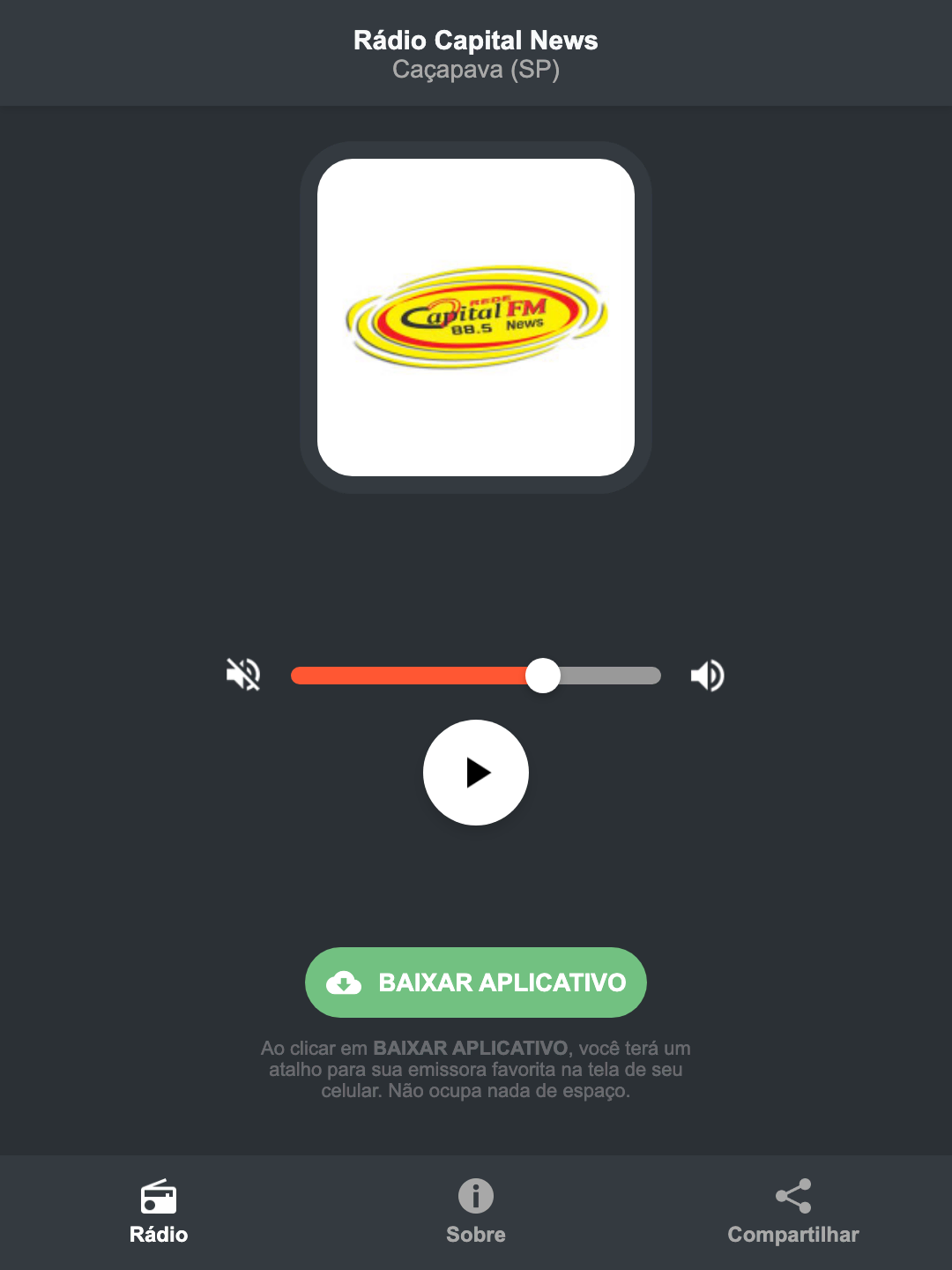 Screenshot do aplicativo da Rádio Capital News