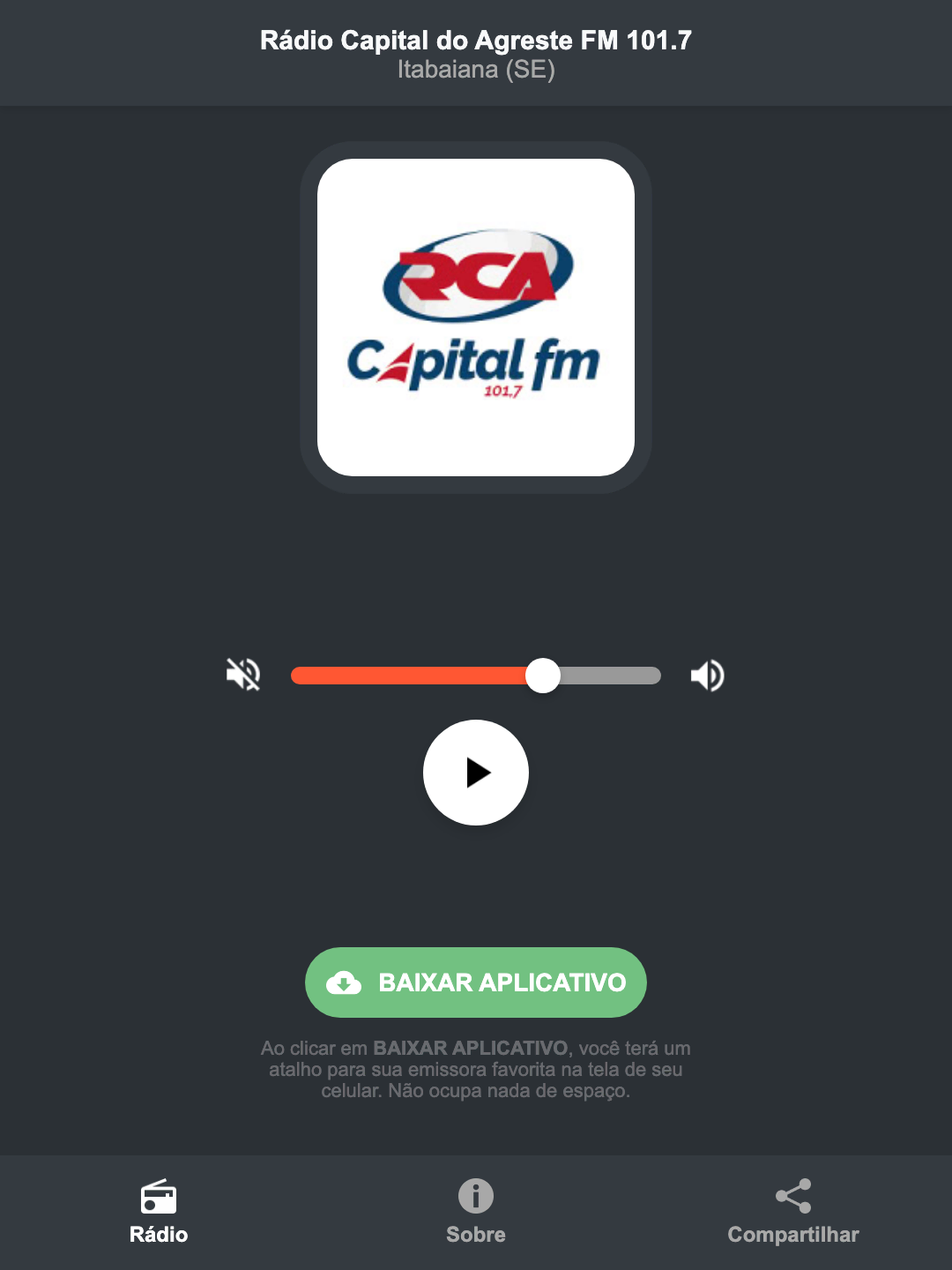 Screenshot do aplicativo da Rádio Capital do Agreste FM 101.7