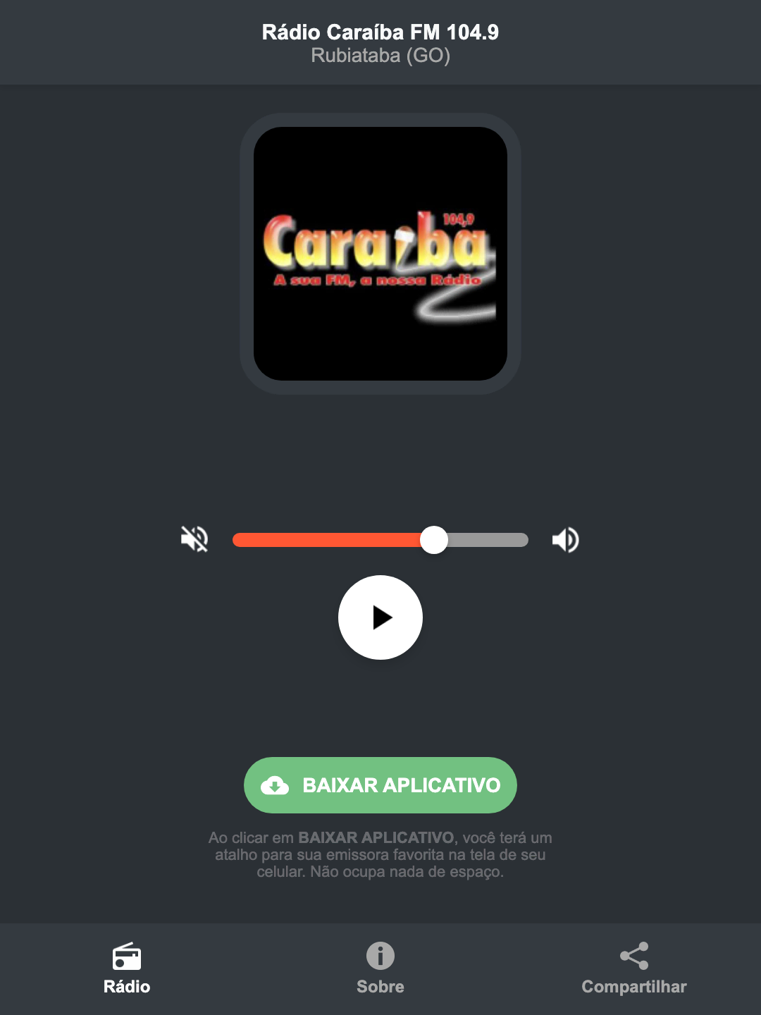 Screenshot do aplicativo da Rádio Caraíba FM 104.9