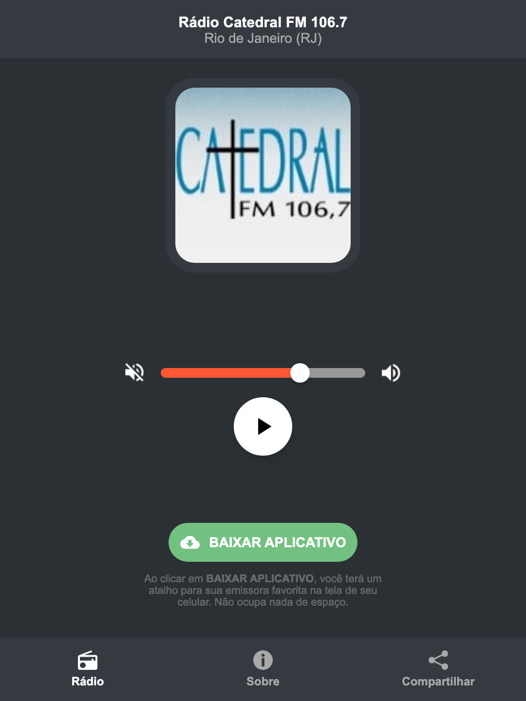 Screenshot do aplicativo da Rádio Catedral FM 106.7